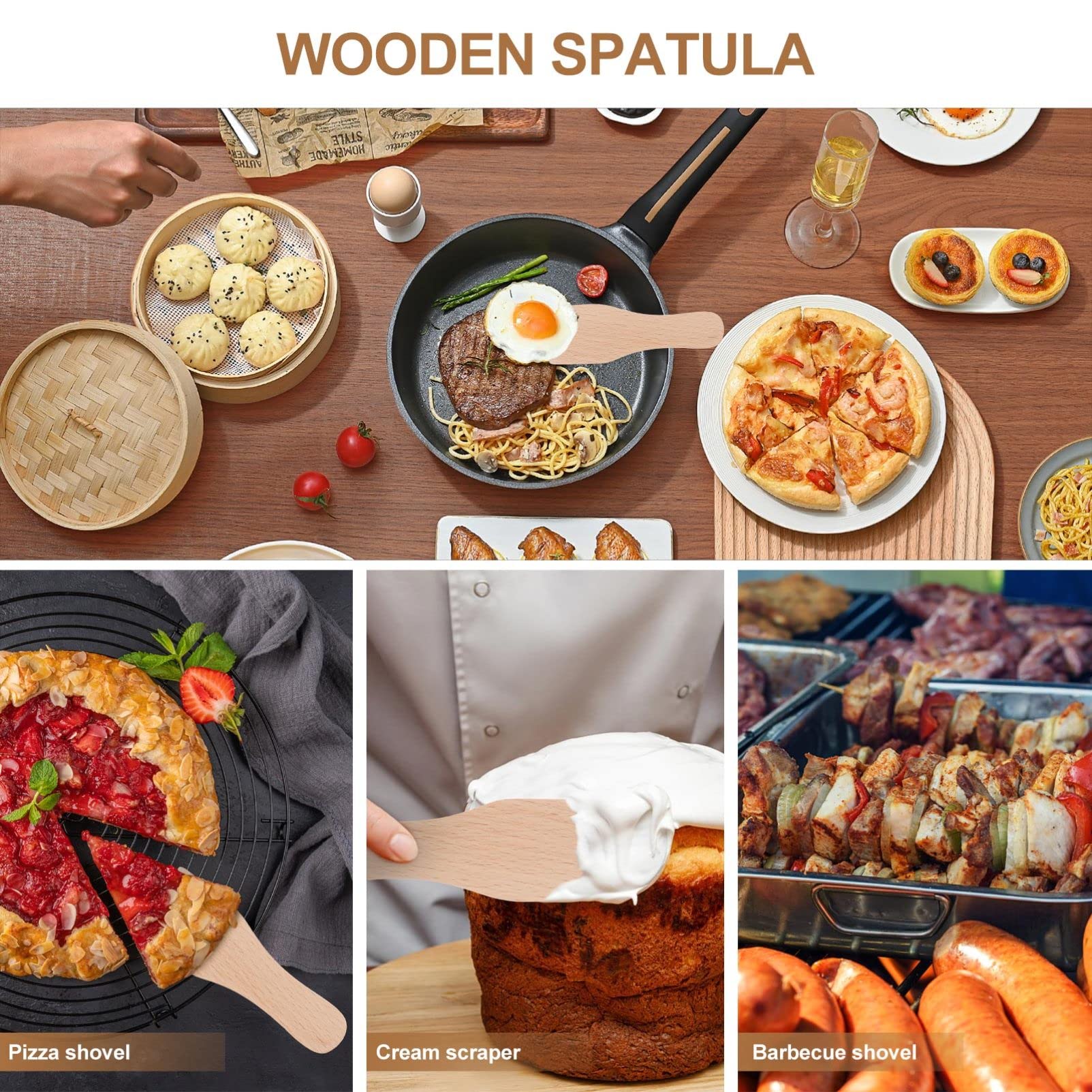 6-Piece Wooden Spatula Set - Small Wooden Shovels, Butter & Pizza Spatulas for Cooking, BBQ, Baking, Mixing - Kitchen Utensils for Jam, Cheese, Dough Spreading - Perfect for Home Baking, Grilling & Food Prep