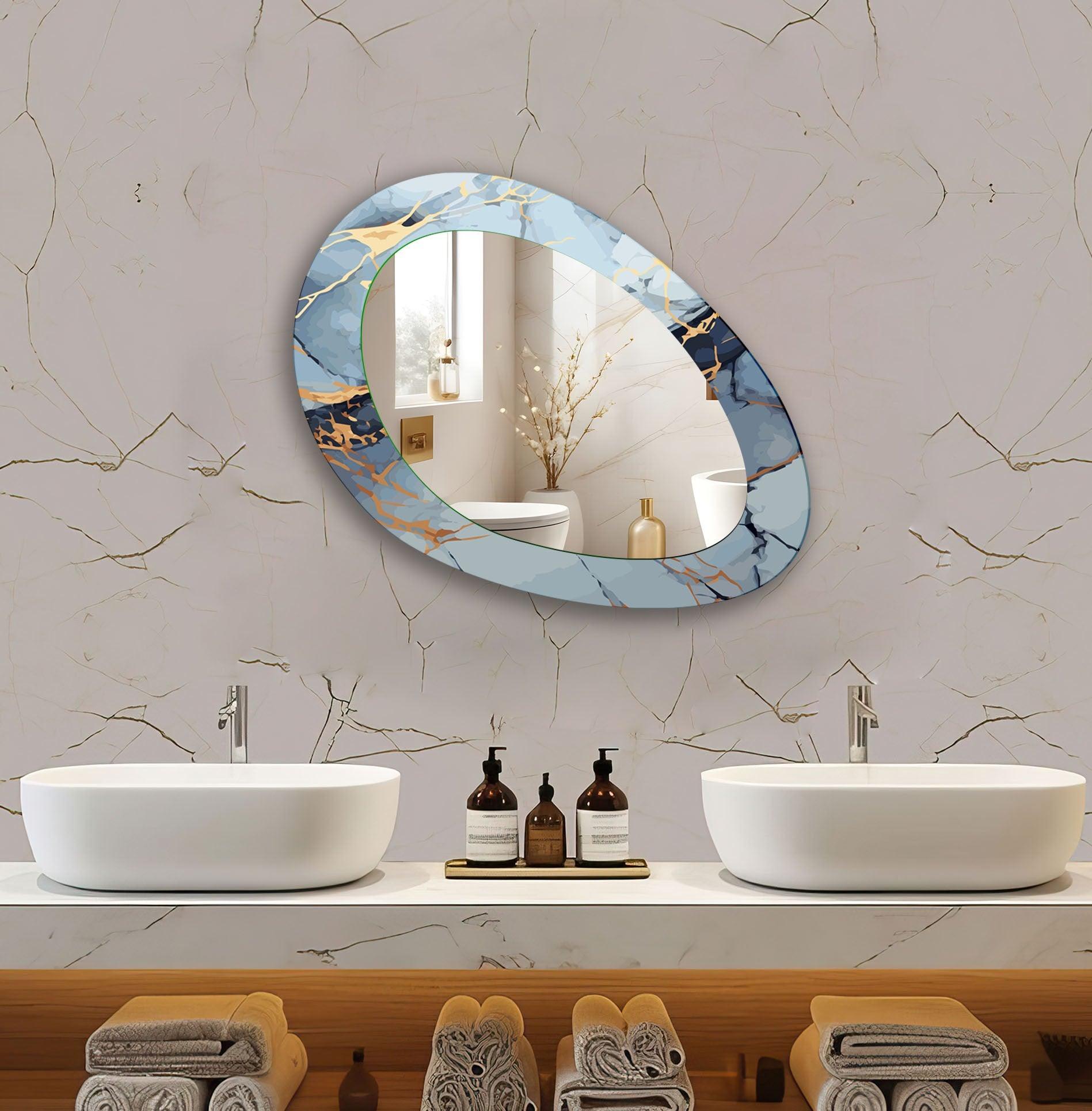 Blue Abstract Mirror - Asymmetrical Small Wall Mirror for Living Room, Bedroom & Bathroom Decor