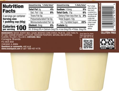 Snack Pack Vanilla Flavored Pudding Cups - 4 Pack | Delicious & Creamy Dessert for Kids Lunch, School Snacks & On-the-Go Treats