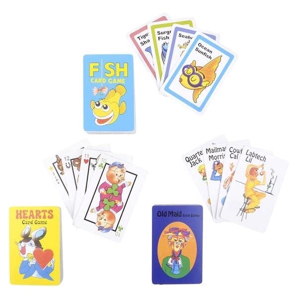 Classic Card Games Set for Kids - Old Maid, Go Fish & Hearts Memory Games | 3 Educational Decks for Family Game Night | Bulk Party Favors for Boys & Girls | Perfect Stocking Stuffer Gift for Christmas & Birthday Parties