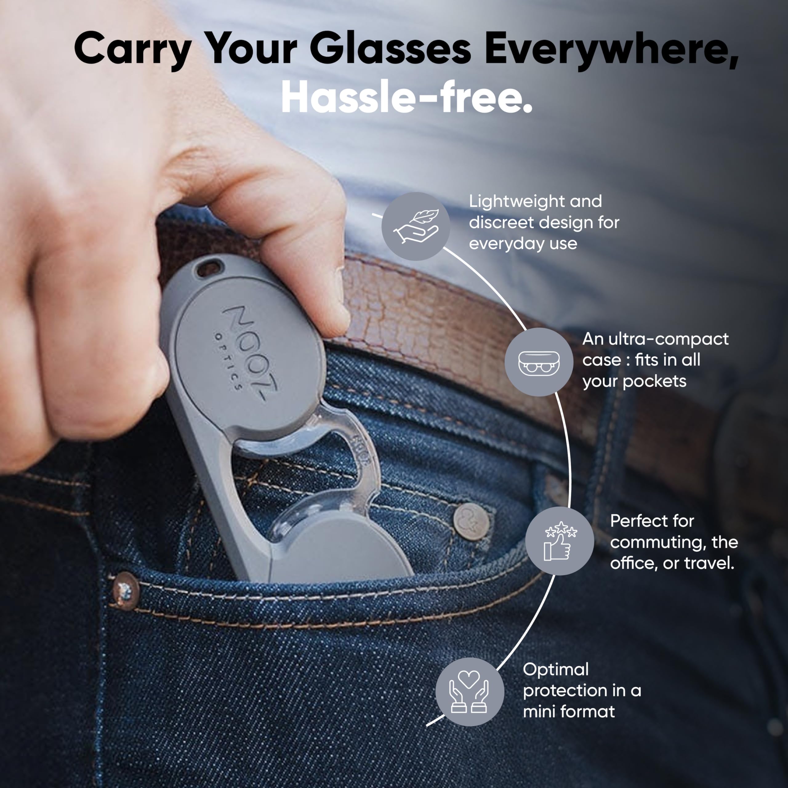 NOOZ Optics Unisex Armless Reading Glasses - Slim Lightweight Reading Glasses for Women & Men with Compact Case | Perfect for Reading, Travel & Everyday Use