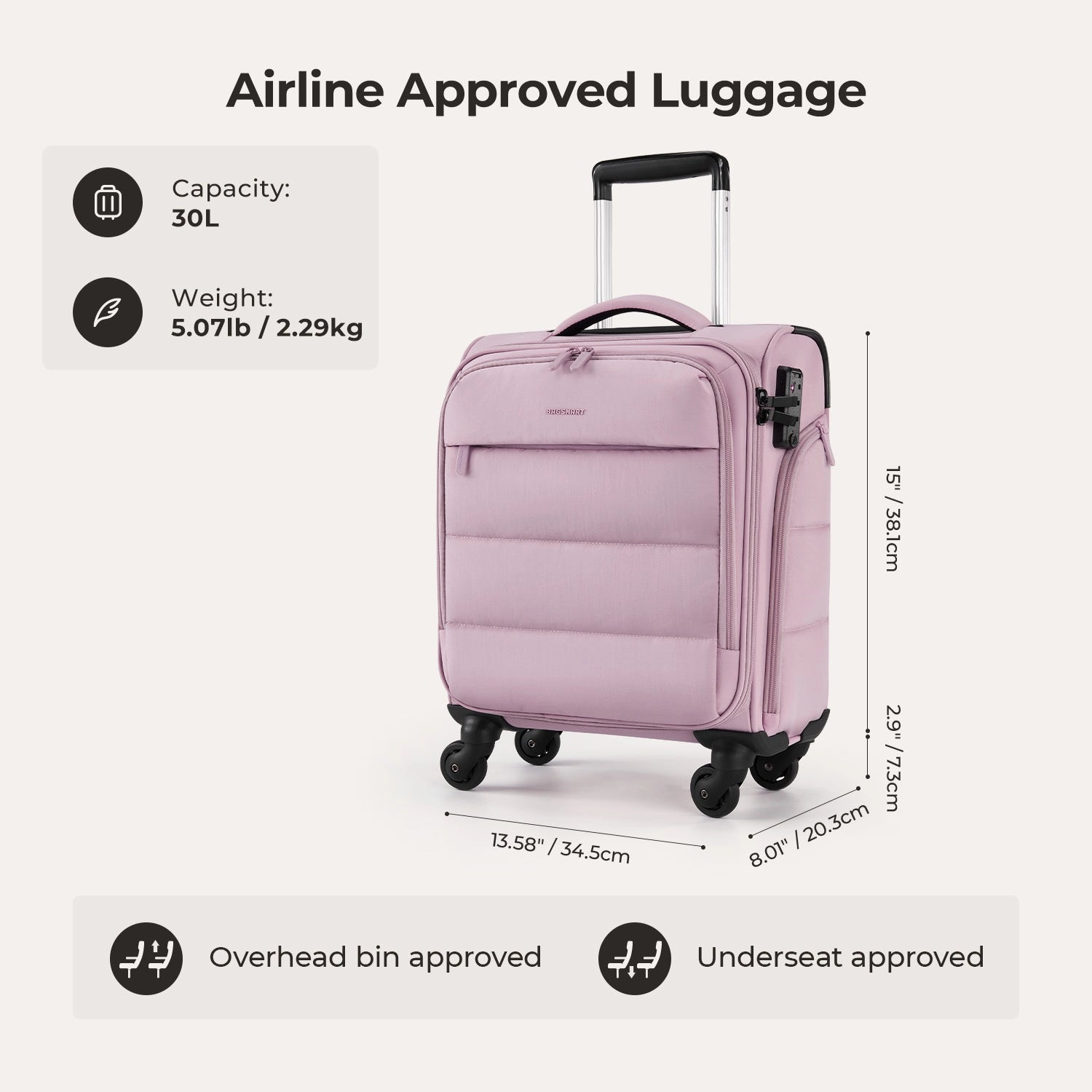 Bagsmart 16-Inch Personal Item Carry-On Luggage - Perfect for Air Travel, Weekend Getaways & Business Trips
