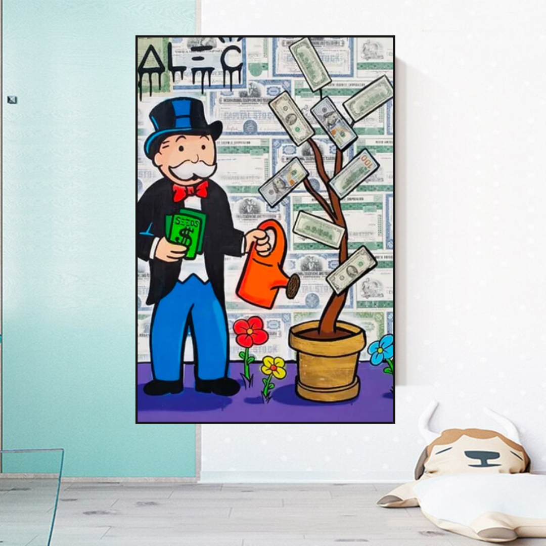 Alec Monopoly Money Grows Graffiti Art Canvas Print - Modern Wall Decor for Home, Office & Urban Art Collection
