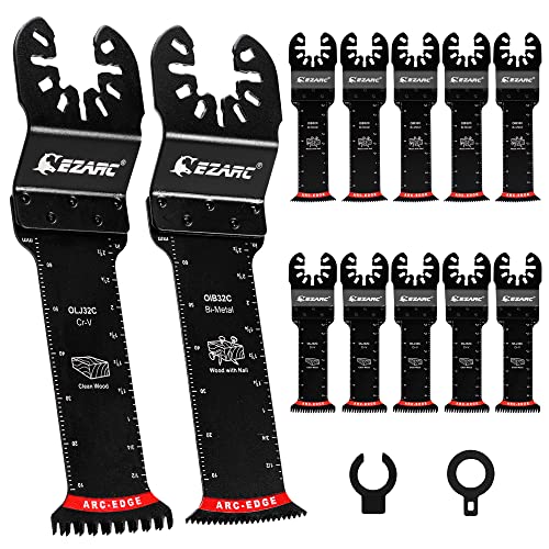 EZARC Oscillating Saw Blades - 10PCS Extra-Long Reach Arc Edge Multitool Blades with Japanese Teeth, CRV & Bi-Metal for Wood & Metal Cutting | Universal Quick Release Oscillating Tool Blades Kit | Perfect for DIY Projects, Home Renovation & Professional Construction Work