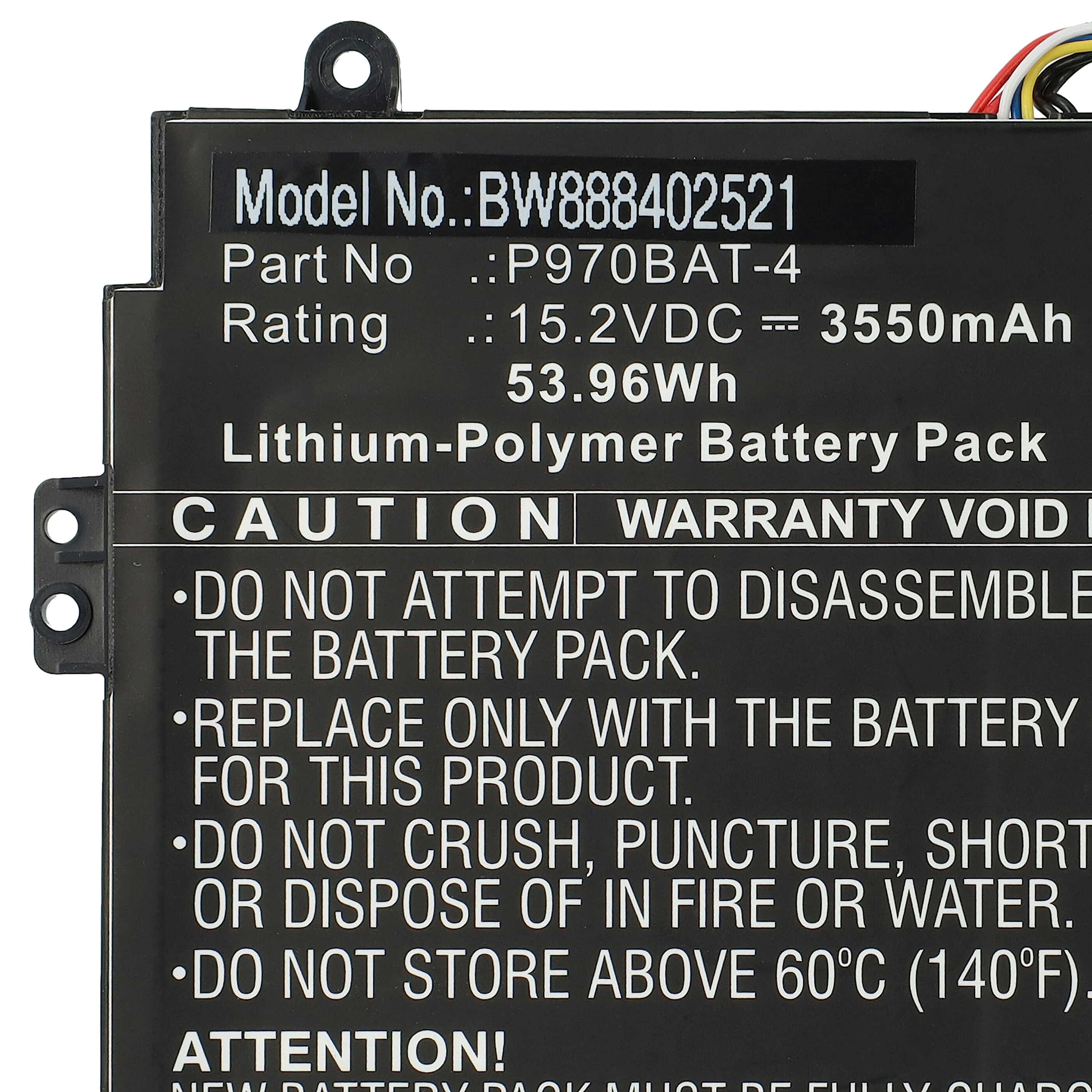 VHBW Replacement Battery for Medion P970BAT-4 Laptop (3550mAh, 15.2V, Li-Polymer) - Compatible with Medion Akoya Notebooks, Perfect for Work, Travel & Home Office Use