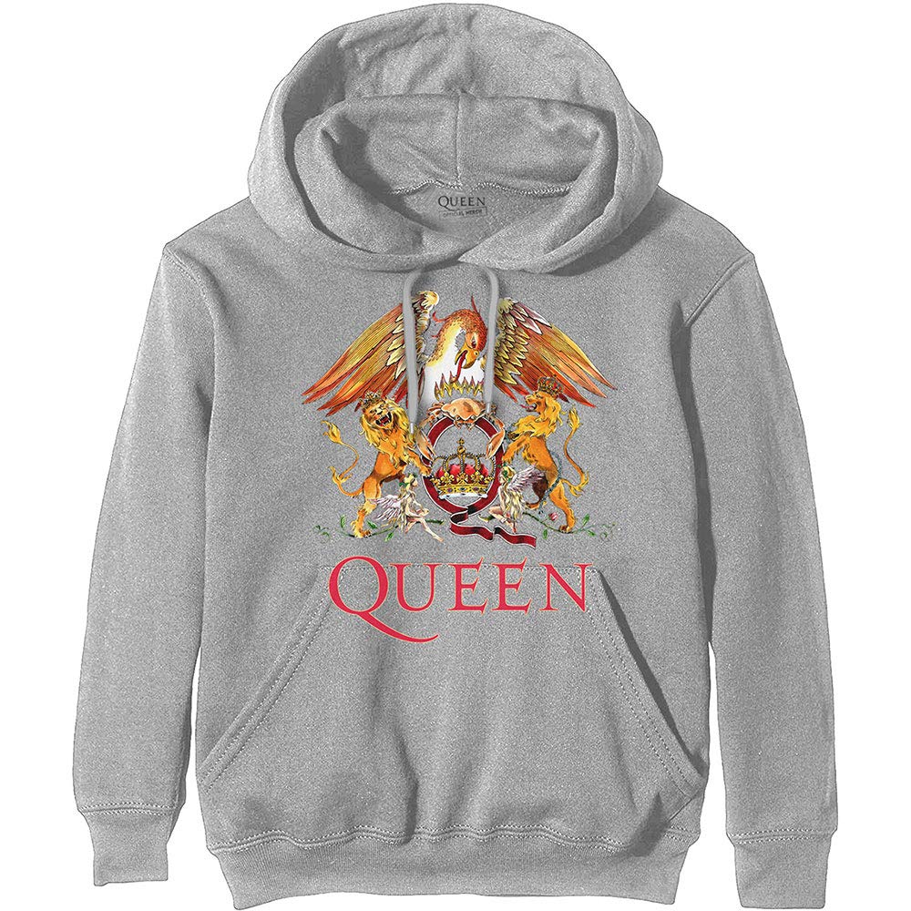Queen Men's Classic Crest Pullover Hoodie Grey - Soft Cotton Fleece Sweatshirt for Casual Wear & Outdoor Activities