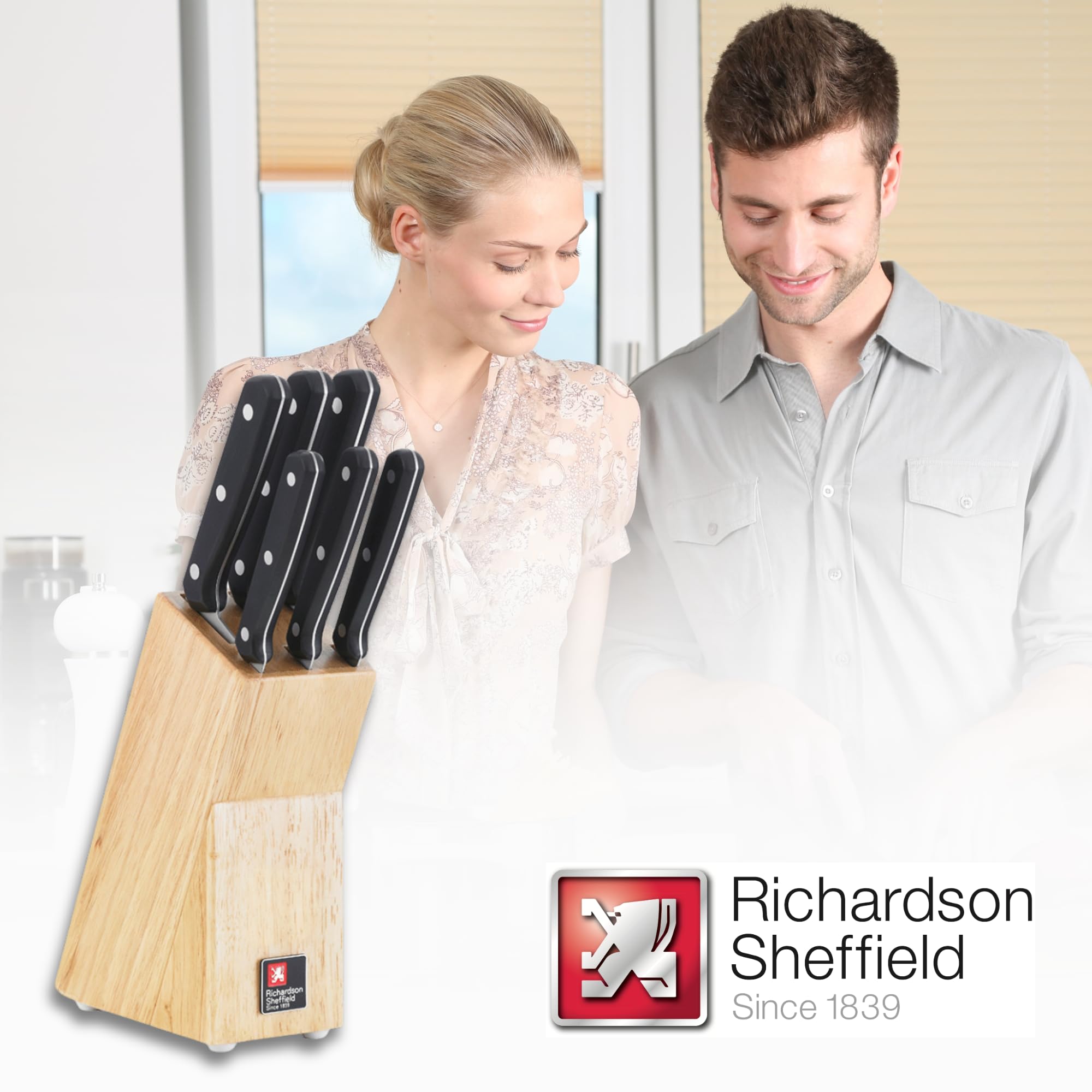Premium Richardson Sheffield 6-Piece Cucina Knife Set with Wooden Block - Professional Kitchen Knives for Chefs & Home Cooking - Perfect for Slicing, Dicing & Food Prep