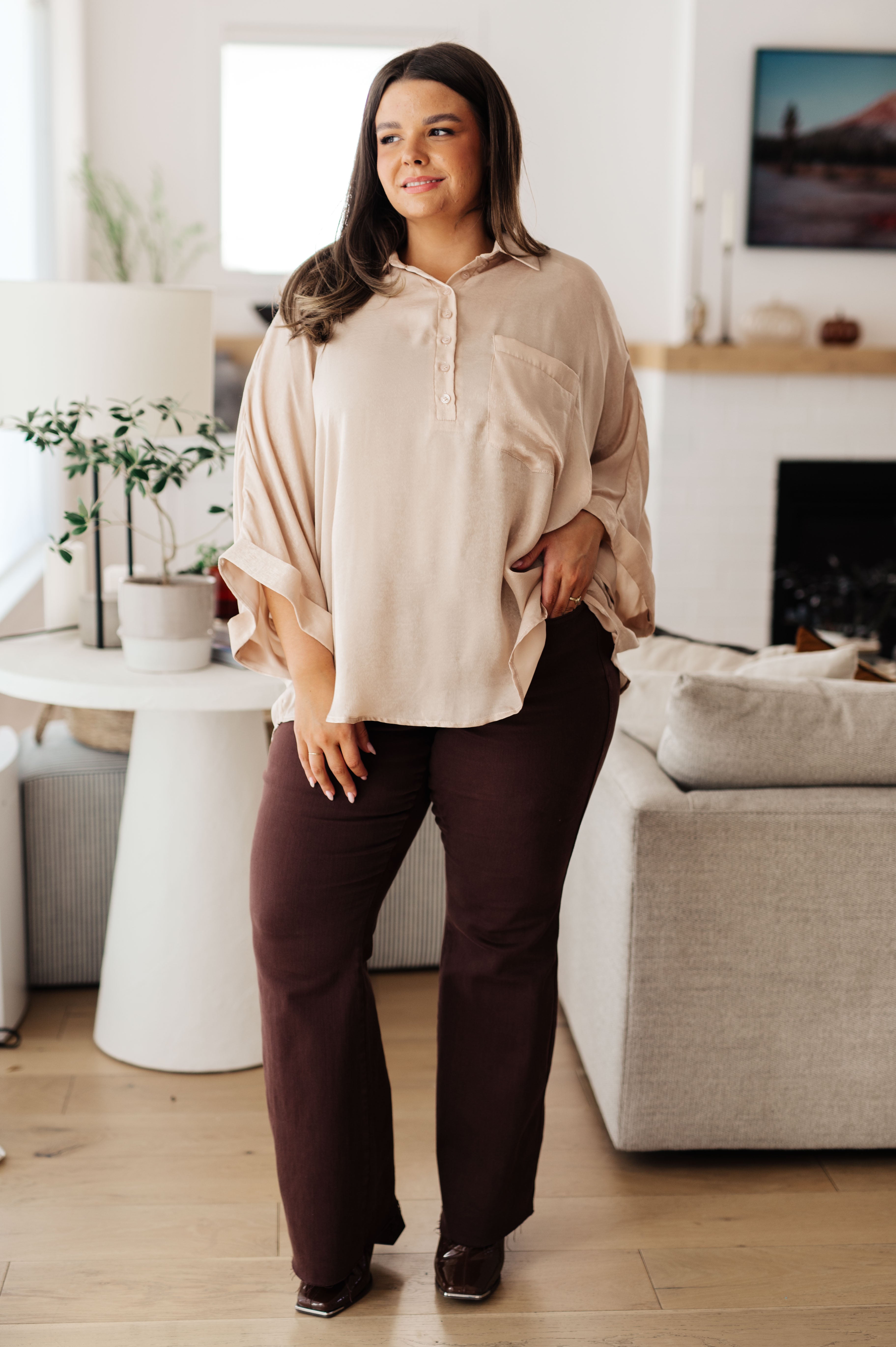 Elegant Oversized Dolman Sleeve Top in Champagne - Perfect for Casual Outings & Date Nights