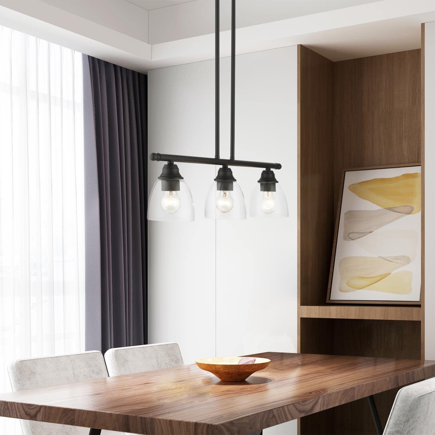 Livex Lighting 46337-04 Montgomery Linear Chandelier in Black - Modern Ceiling Light Fixture for Dining Room, Kitchen Island & Entryway