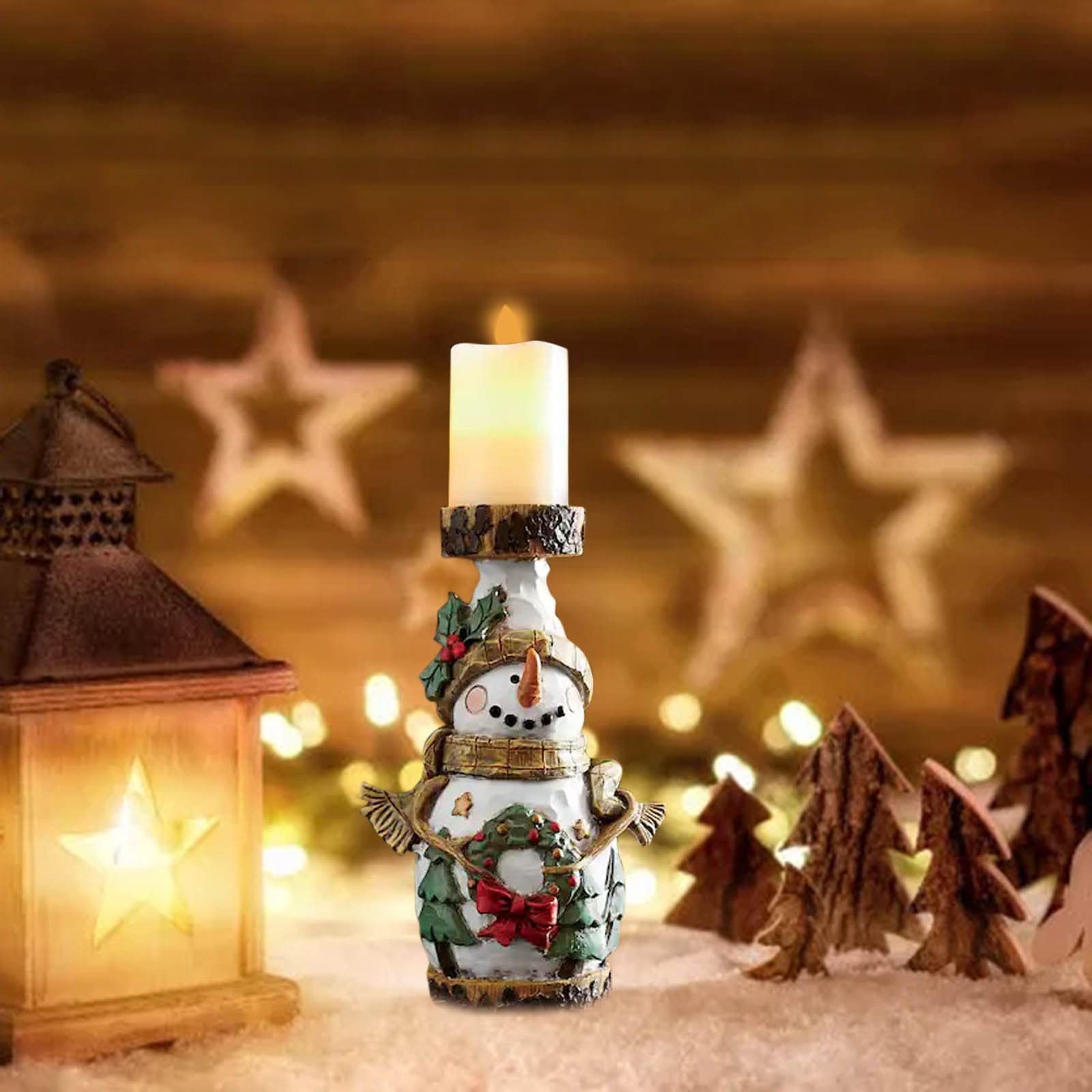 Christmas Resin Candle Holder - Santa Claus Snowman Holiday Decor for Home, Festive Tabletop Centerpiece | Perfect for Christmas Tree Decorations, Mantel Displays & Holiday Party Decorating