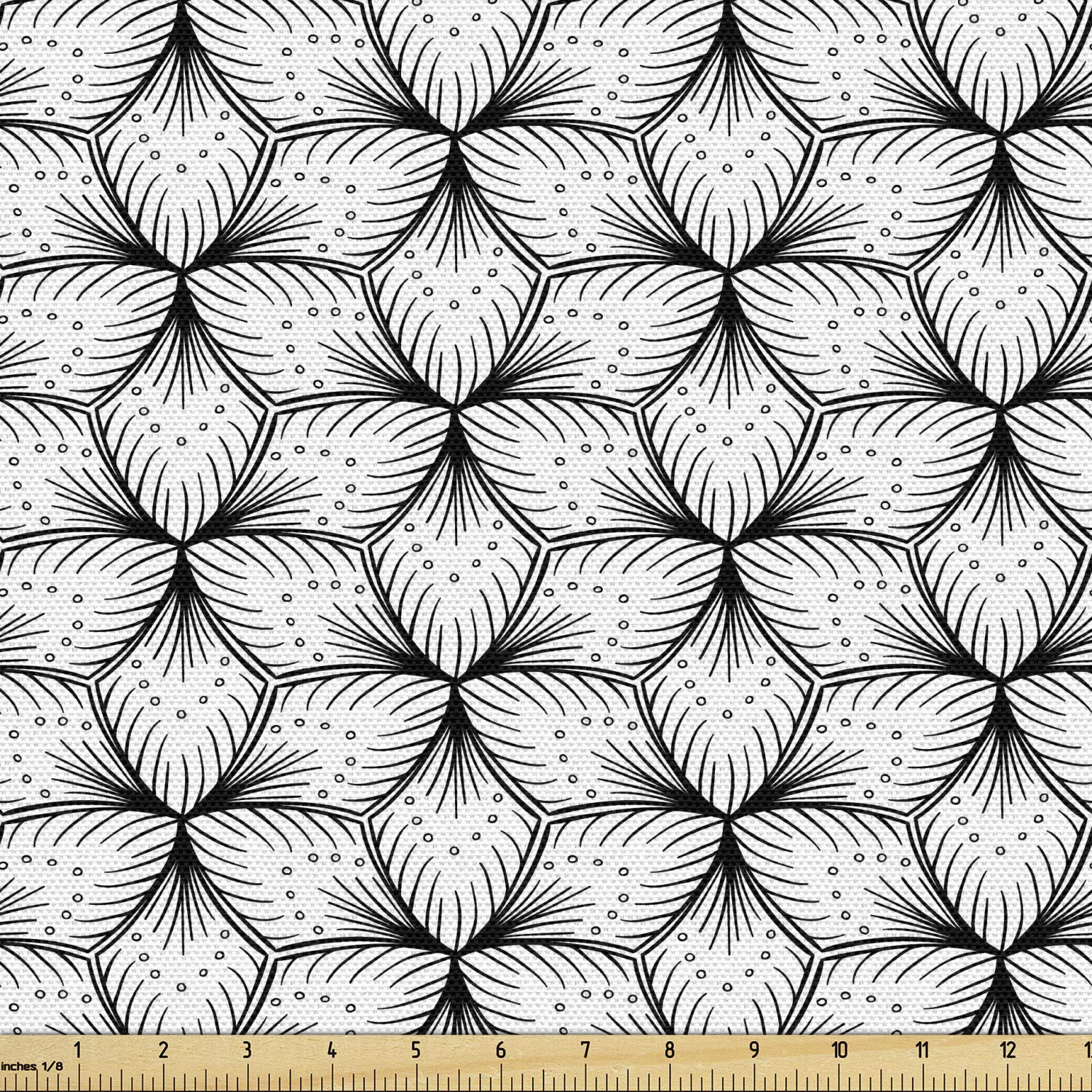 Ambesonne Floral Fabric by The Yard - Monochrome Flower Line Art Design for Upholstery, Curtains & Home Decor | 1 Yard Charcoal Grey & White Cotton Fabric | Perfect for DIY Projects, Pillow Covers & Wall Hangings