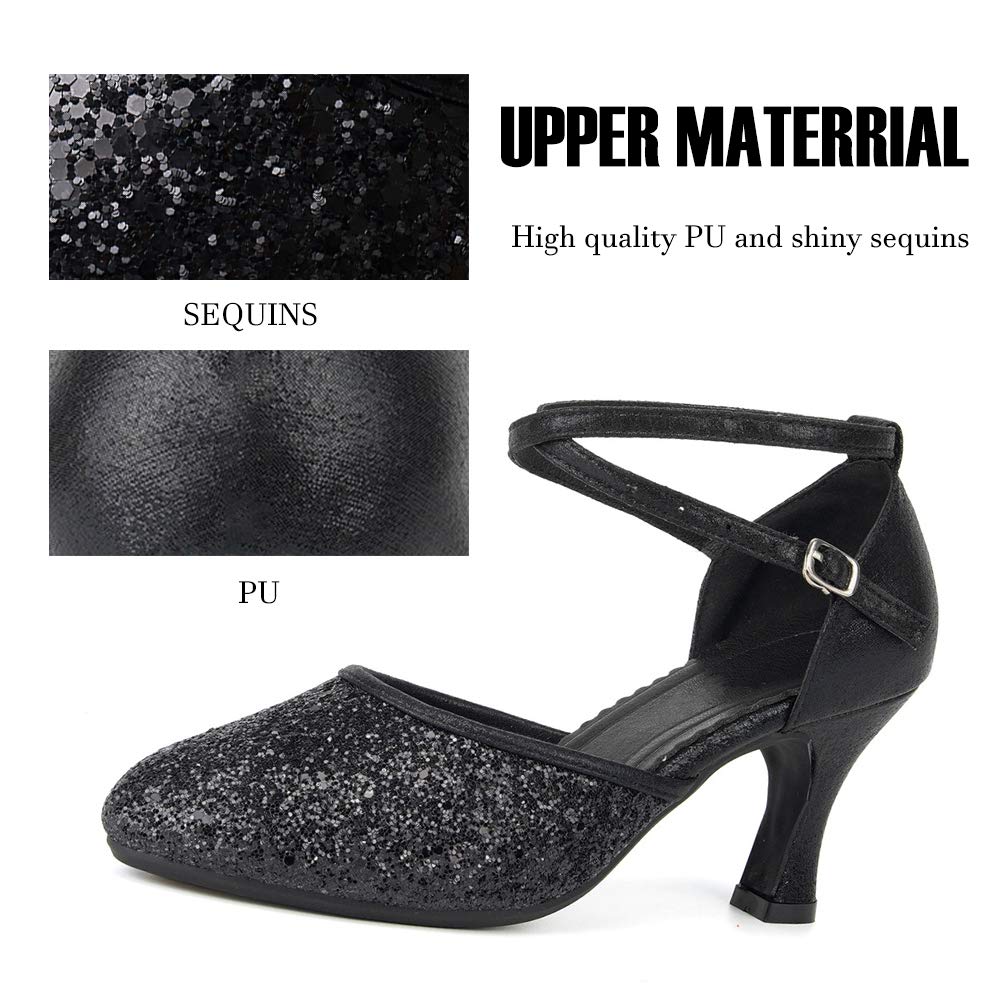 SWDZM Women's Glitter Latin Dance Shoes - Closed Toe Ballroom Salsa Heels for Women | Professional Dance Shoes for Salsa, Tango, Bachata | Perfect for Parties, Performances & Wedding Dances