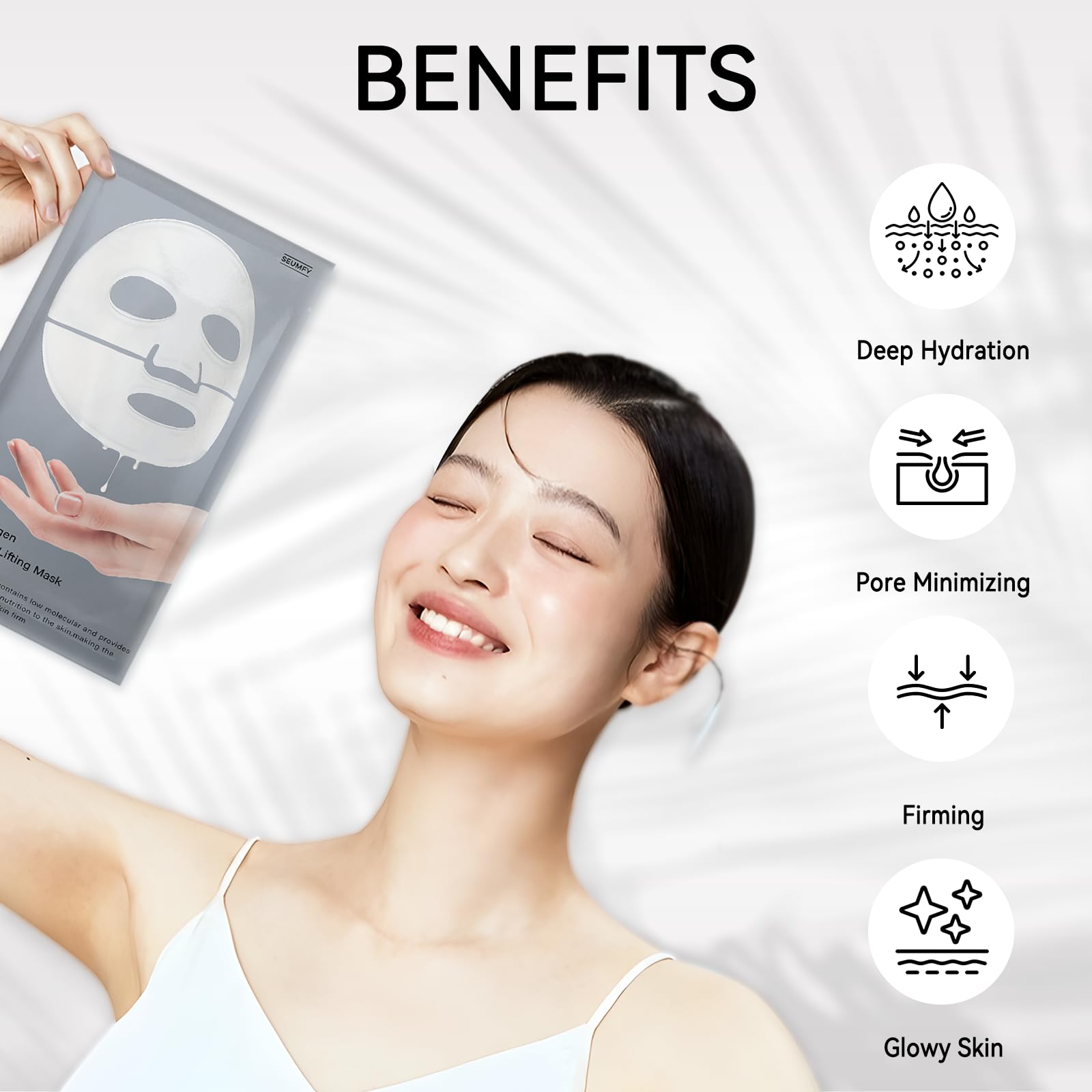 SEUMFY Collagen Deep Hydrating Overnight Face Mask - Anti-Wrinkle Hydrogel Sheet Mask for Pore Minimizing, Elasticity & Moisture Boost (40g x4) | Perfect for Nighttime Skincare Routine & Spa Day Self-Care