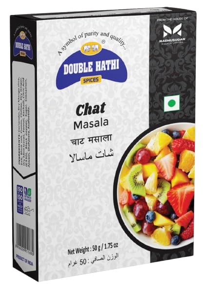 Double Hathi Chatpata Chaat Masala Powder - 50g (Pack of 2) | Authentic Indian Spice Blend for Fruits, Salads, Snacks & Vegetables | Natural Seasoning for Chaat, Bhel Puri & Street Food | Perfect for Home Cooking & Party Snacks