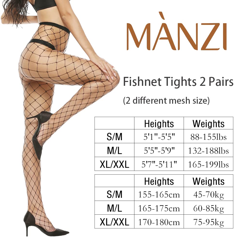 MANZI Women's High Waisted Fishnet Tights - Black Sexy Stockings & Pantyhose for Party, Cosplay, and Night Out