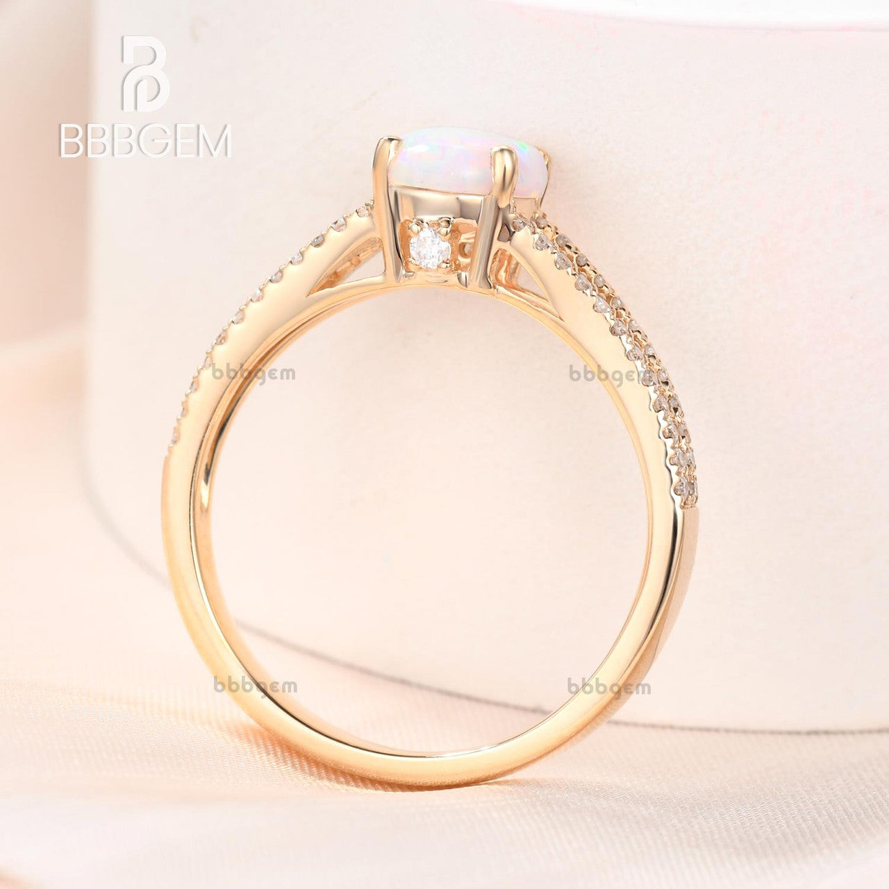 Vintage Opal Engagement Ring - Split Shank Round Cut Opal Wedding Band in Rose Gold | Perfect for Proposals, Anniversaries & Romantic Occasions