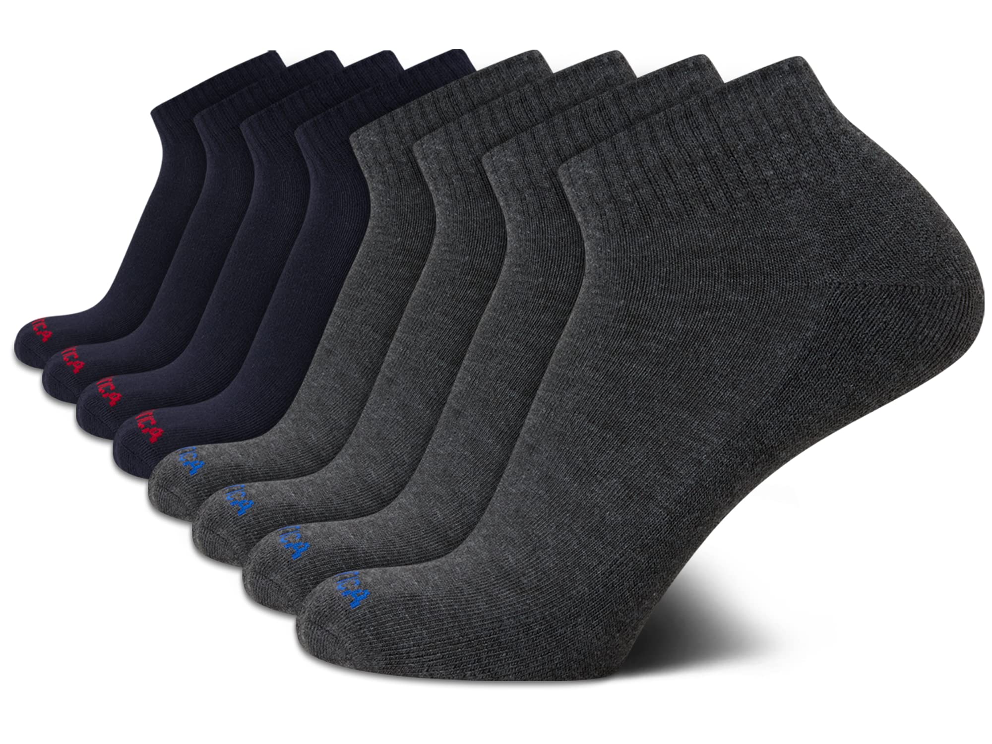 Nautica Men's Quarter Socks - 8 Pack Comfort Cushioned Athletic Ankle Socks for Running, Gym & Casual Wear - Breathable Moisture-Wicking Sports Socks for Men