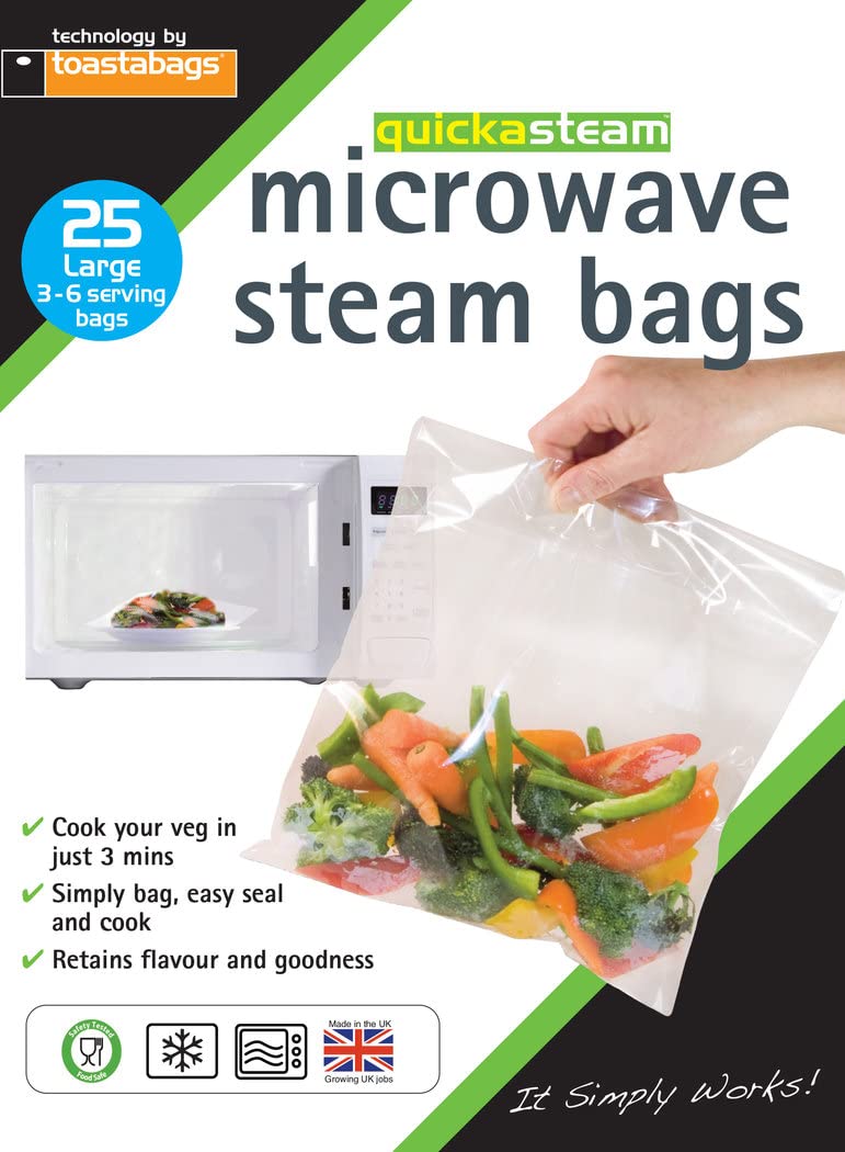 25 Pack Microwave Steam Bags for Vegetables & Healthy Cooking | Reusable Food Steamer Bags | Quick & Easy Meal Prep for Busy Lifestyles