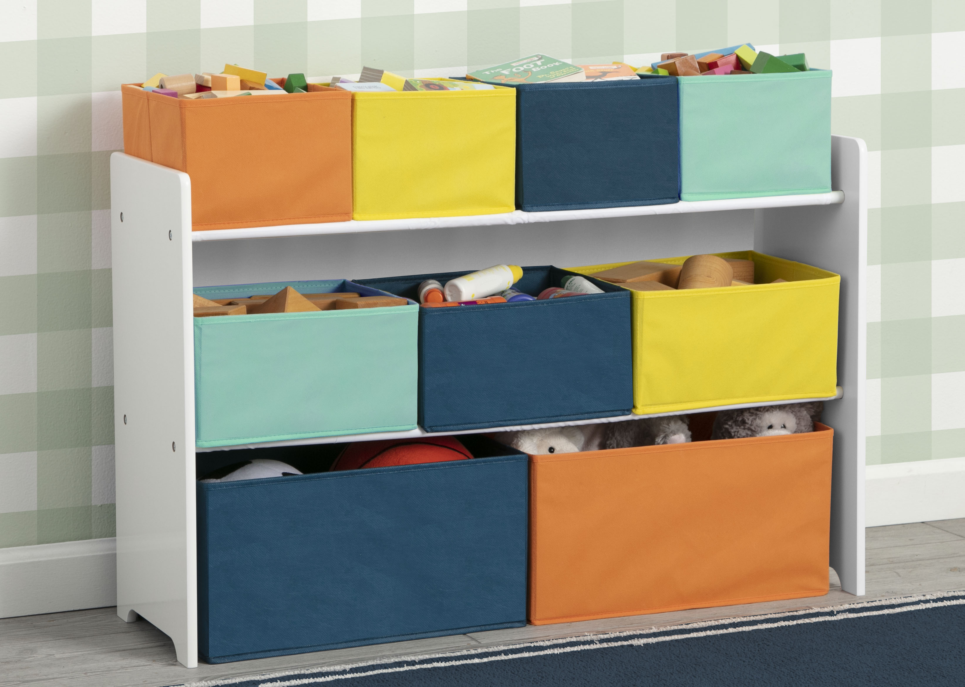 Deluxe Multi Bin Toy Organizer with Storage Bins - Kids Room Organization Solution for Toys, Books & Crafts - Perfect for Playrooms, Daycares & Home Storage
