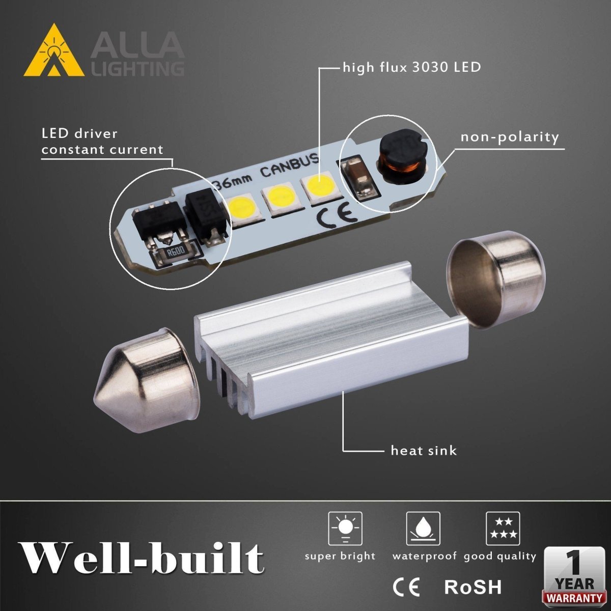 CANBUS C5W 6418 LED Bulbs - Super Bright 6486X Replacement for Car Interior Lights, Dome Lights & Map Lights - Perfect for Night Driving & Vehicle Interior Lighting