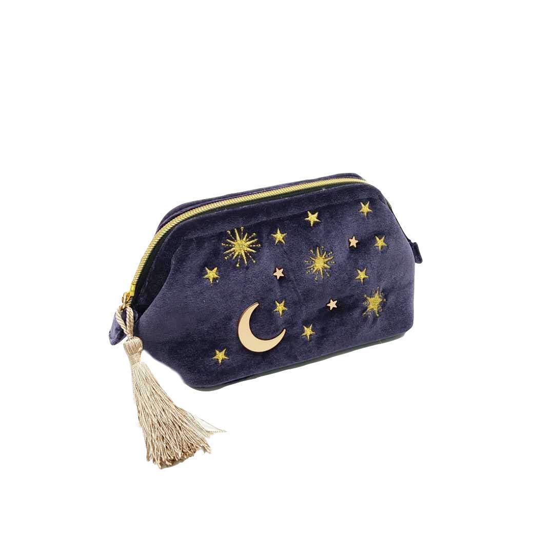 Velvet Starry Makeup Bag with Tassels & Pearl Zipper - Perfect for Travel & Beauty Storage