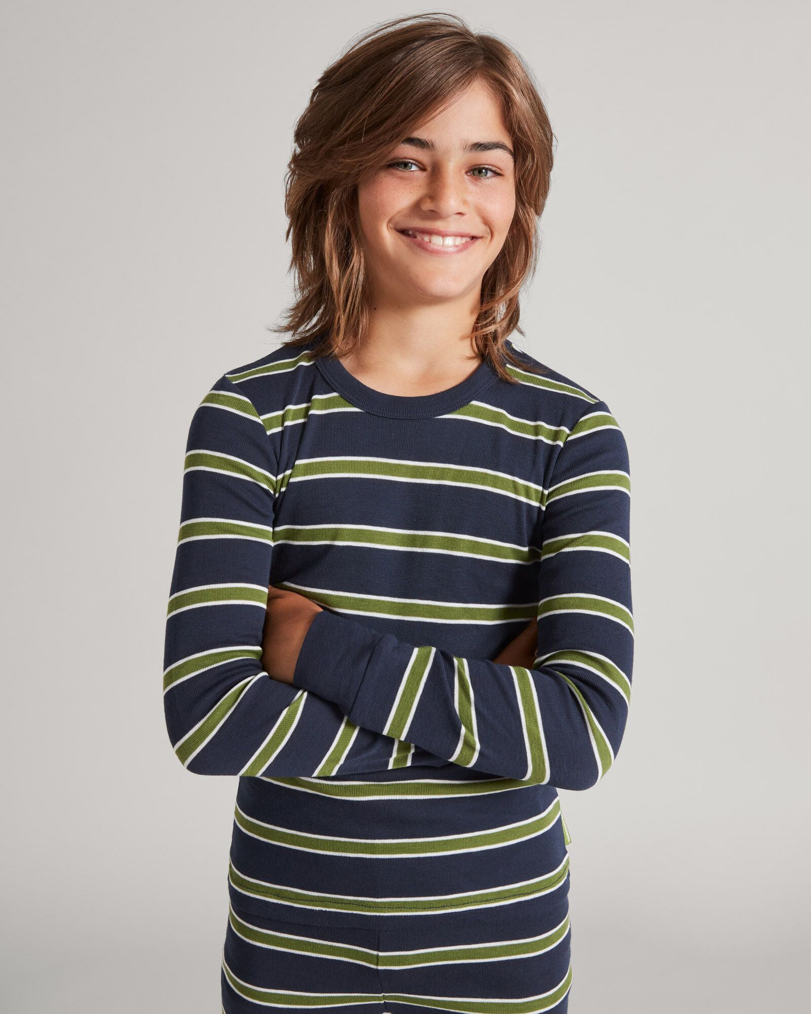 KMDCore Kids' Long Sleeve Striped Shirt - Thyme & Midnight Navy - Casual School Wear & Playtime Outfit