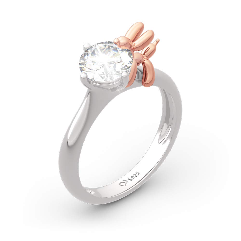 Jeulia Sterling Silver Round Cut Balloon Dog Ring Set - Promise, Engagement & Wedding Band for Women with Gift Box | Anniversary Gift, Fashion Jewelry for Her