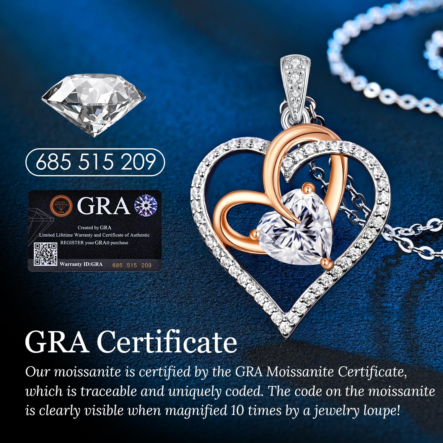 Romantic 2 Carat Moissanite Heart Necklace for Women - 925 Sterling Silver Fine Jewelry, Perfect Birthday/Anniversary/Christmas Gift for Wife, Mom, Girlfriend - Elegant Jewelry for Date Nights, Weddings & Special Occasions