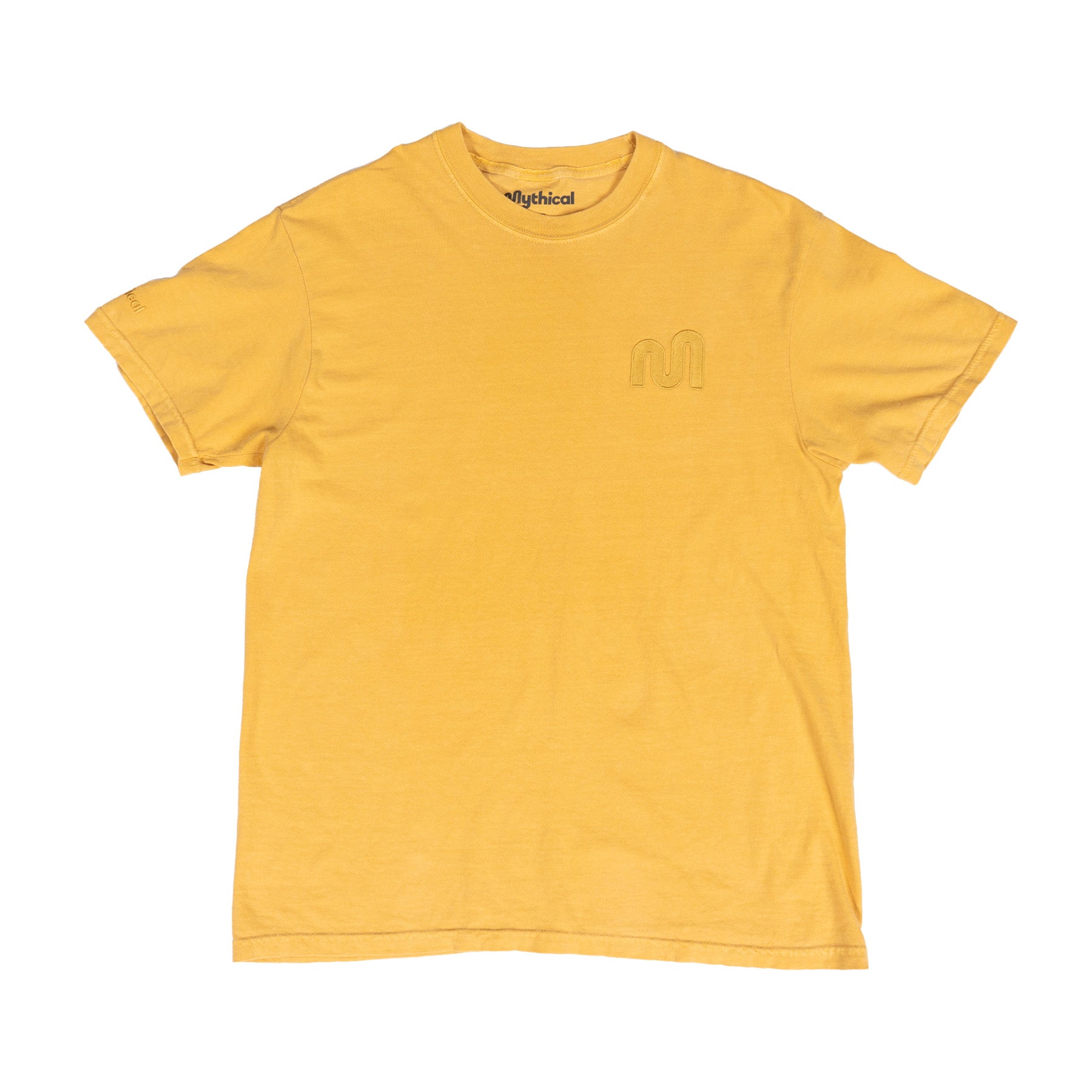 Mythical Embroidered T-Shirt for Men & Women | Soft Cotton Mustard Yellow Tee | Casual Wear, Street Style & Festival Outfits