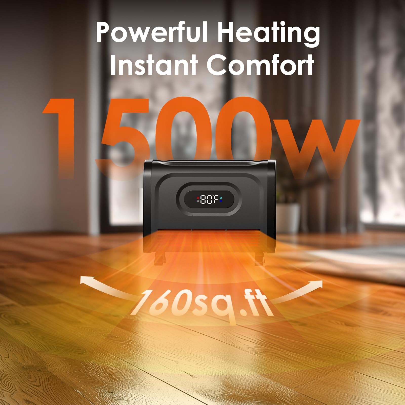 Air Choice 1500W Infrared Space Heater with Adjustable Thermostat & Remote Control - Wall Mountable Heater with 12H Timer, Child Lock, Attachable Feet - Perfect for Bedroom, Office, Garage, Basement & Bathroom Heating