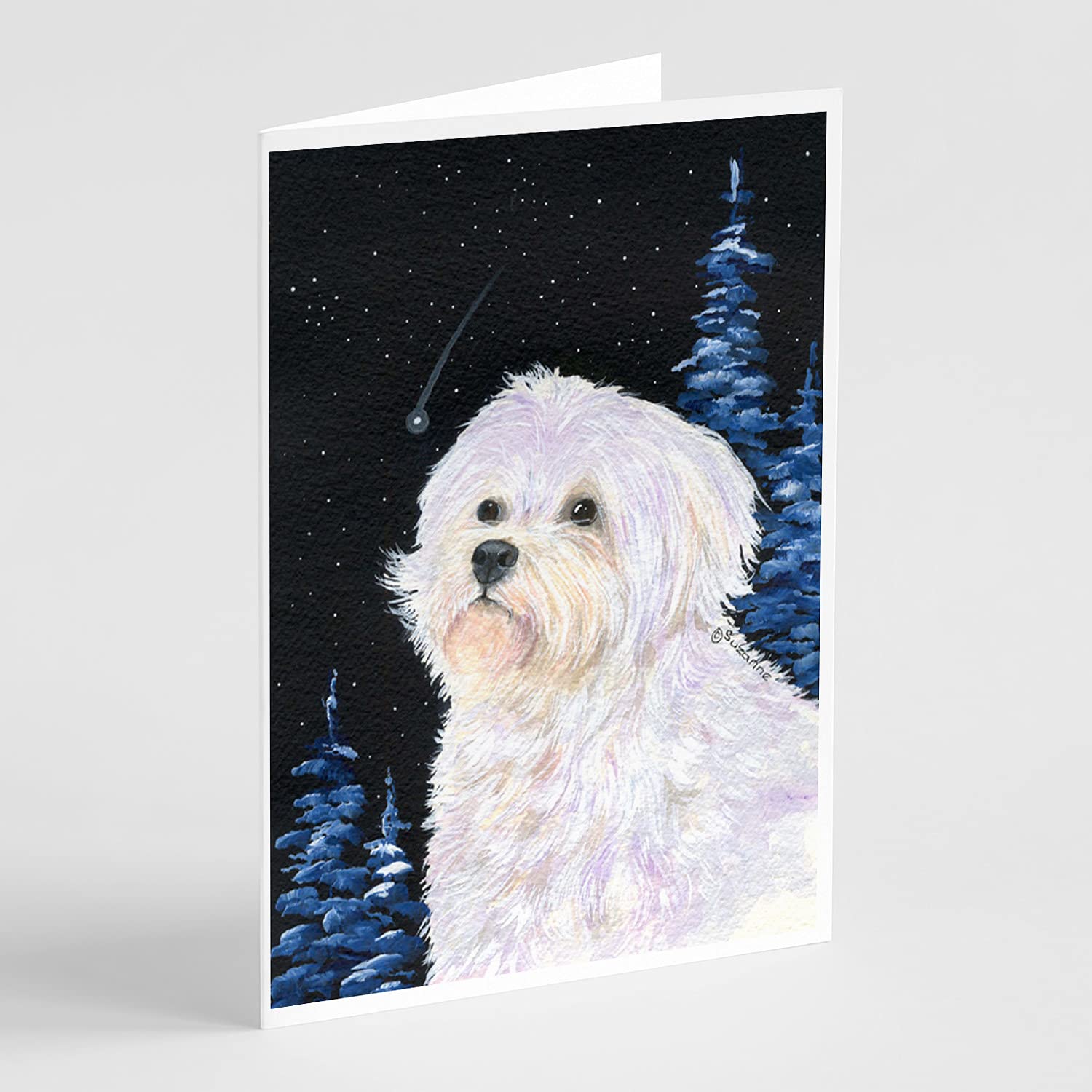 Starry Night Maltese Greeting Cards - Pack of 8 Blank A7 Note Cards (5x7) with Envelopes | Whimsical Dog Lover Stationery for Birthdays, Thank You Notes & Special Occasions