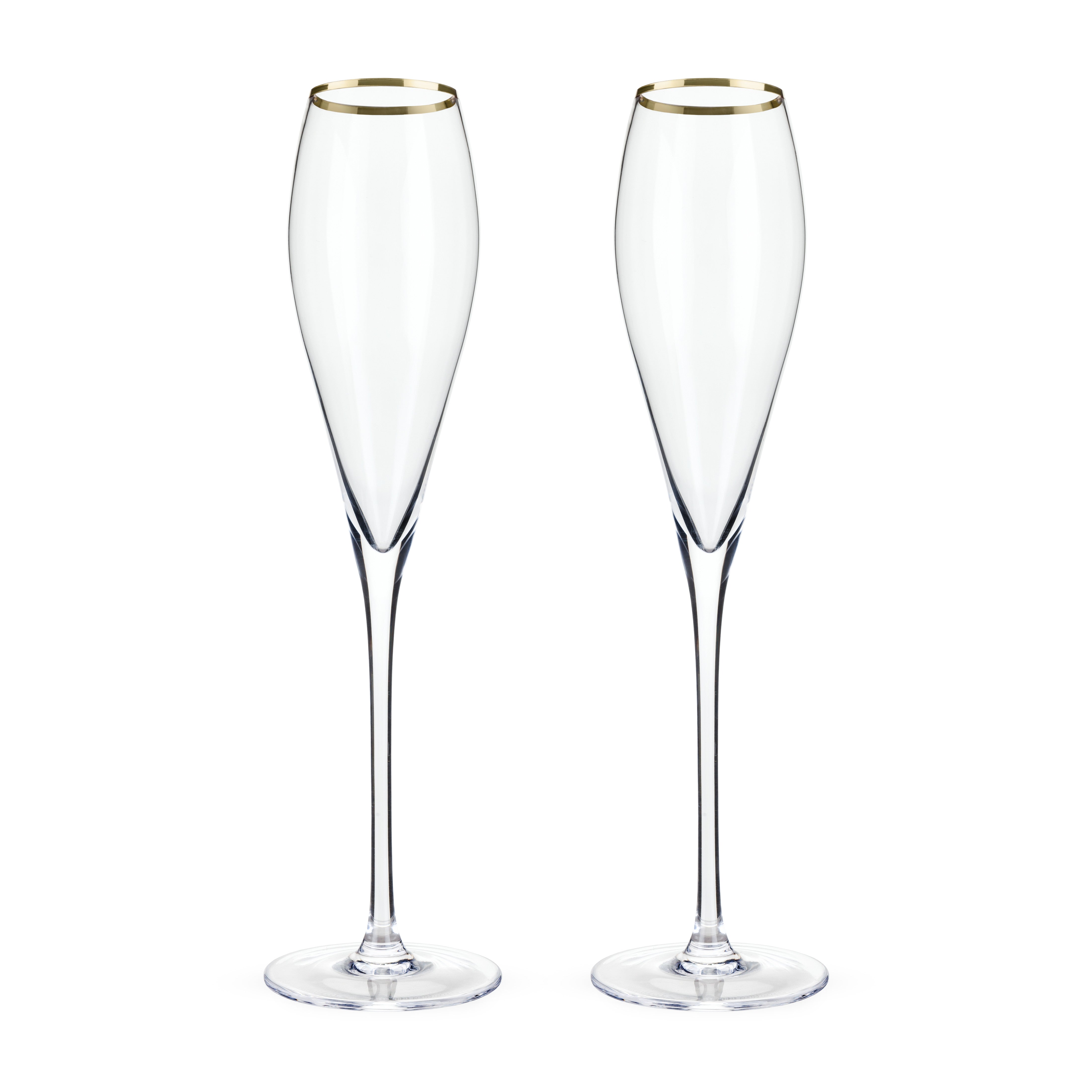 Luxury Gold Rimmed Crystal Champagne Flutes Set of 2 - Elegant Wedding, Anniversary & Party Glassware for Celebrations & Romantic Dinners