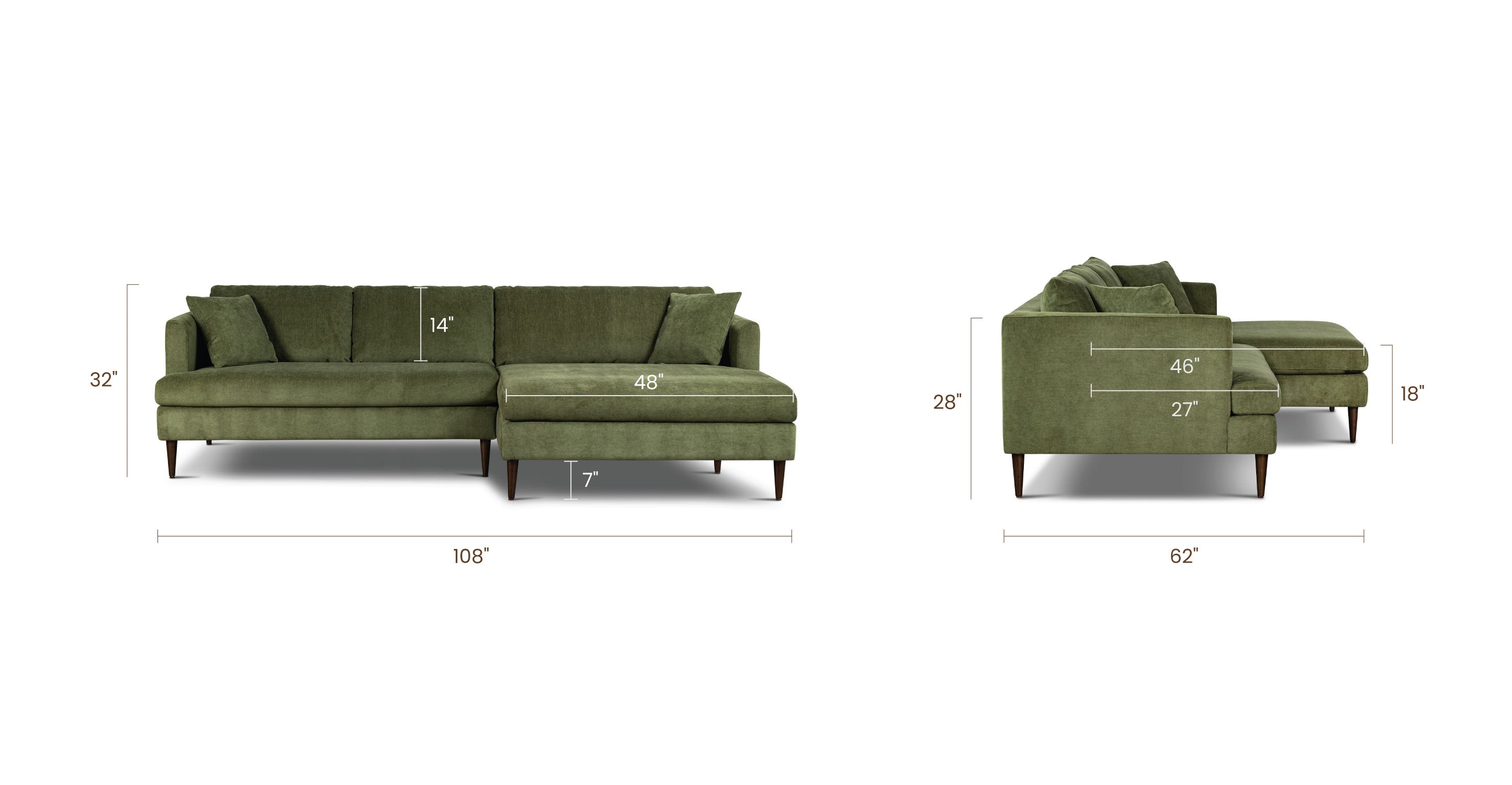 Lucerne Right Facing Sectional Sofa with Extra Wide Chaise Lounge - Modern L-Shaped Couch for Living Room, Family Room & Home Theater Comfort