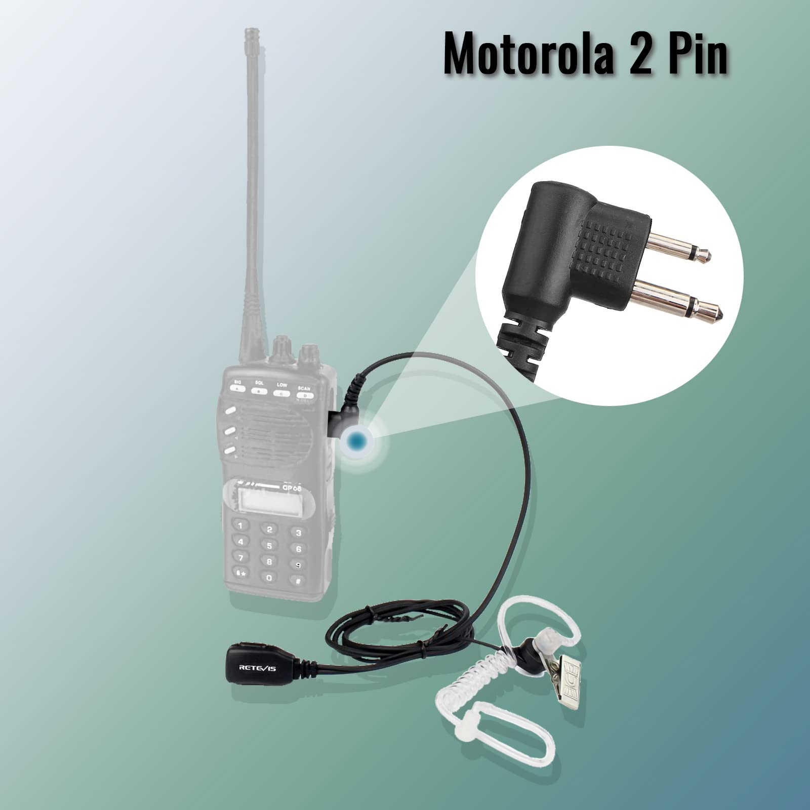 Retevis Walkie Talkie Headset with Acoustic Tube & Earpiece - 2 Pin Connector Compatible with Motorola CP040, DP1400, GP68, GP88, GP300, GP2000, CT150, Pro1150, HYT TC-500, TC-600 (2 Pack) - Ideal for Security, Construction & Outdoor Communication