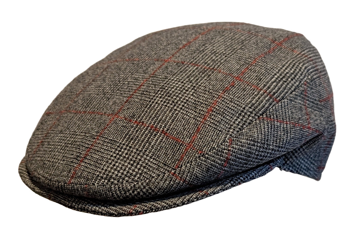 Premium Virgin Wool Flat Cap - Prince of Wales Check Grey - Classic Men's Hat for Casual Wear, Outdoor Activities & Vintage Style Fashion