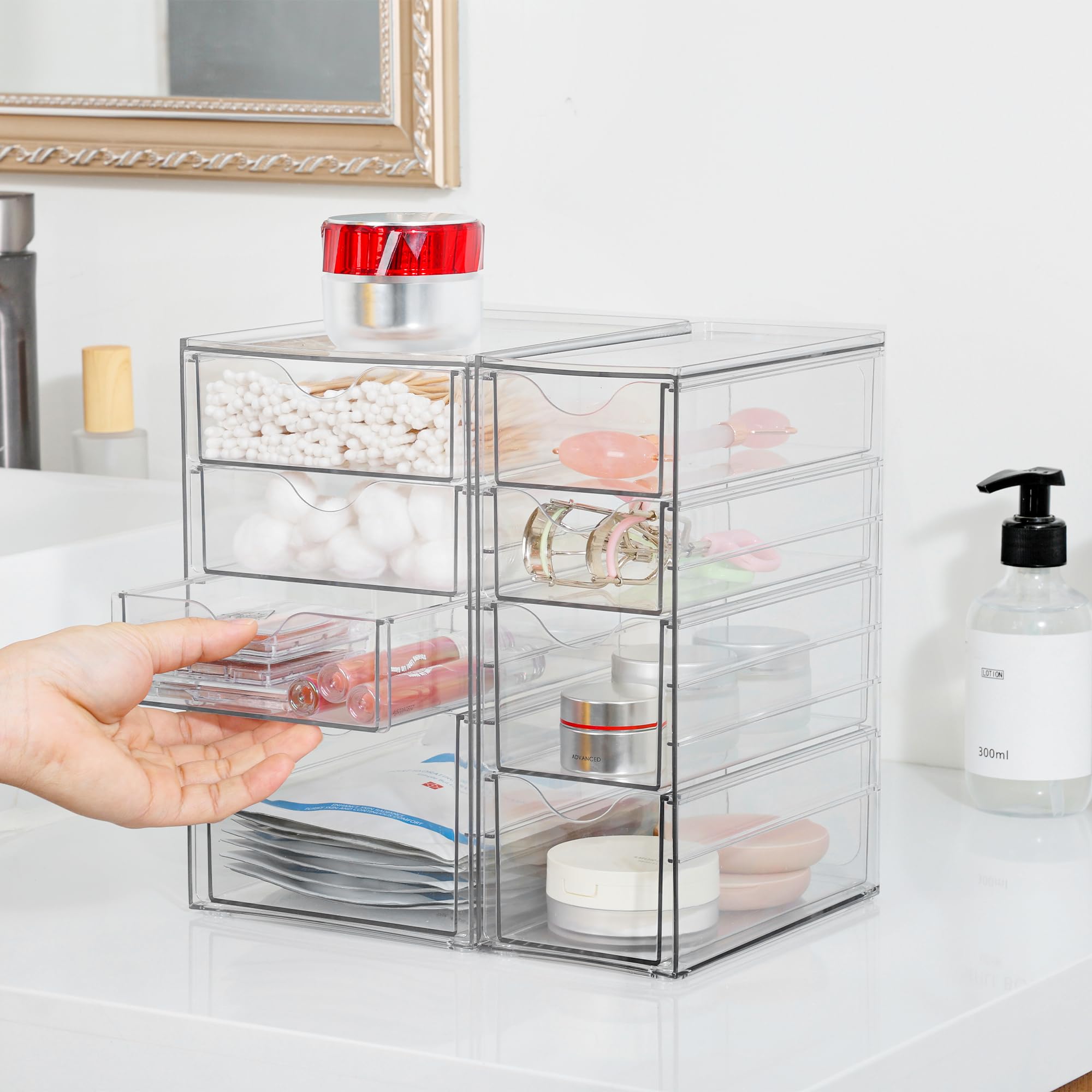 Vtopmart 8-Drawer Acrylic Organizer - Clear Makeup & Office Storage Solution for Desk Organization, Art & Craft Supplies - Dustproof Drawers for Home, Office & Beauty Station Use