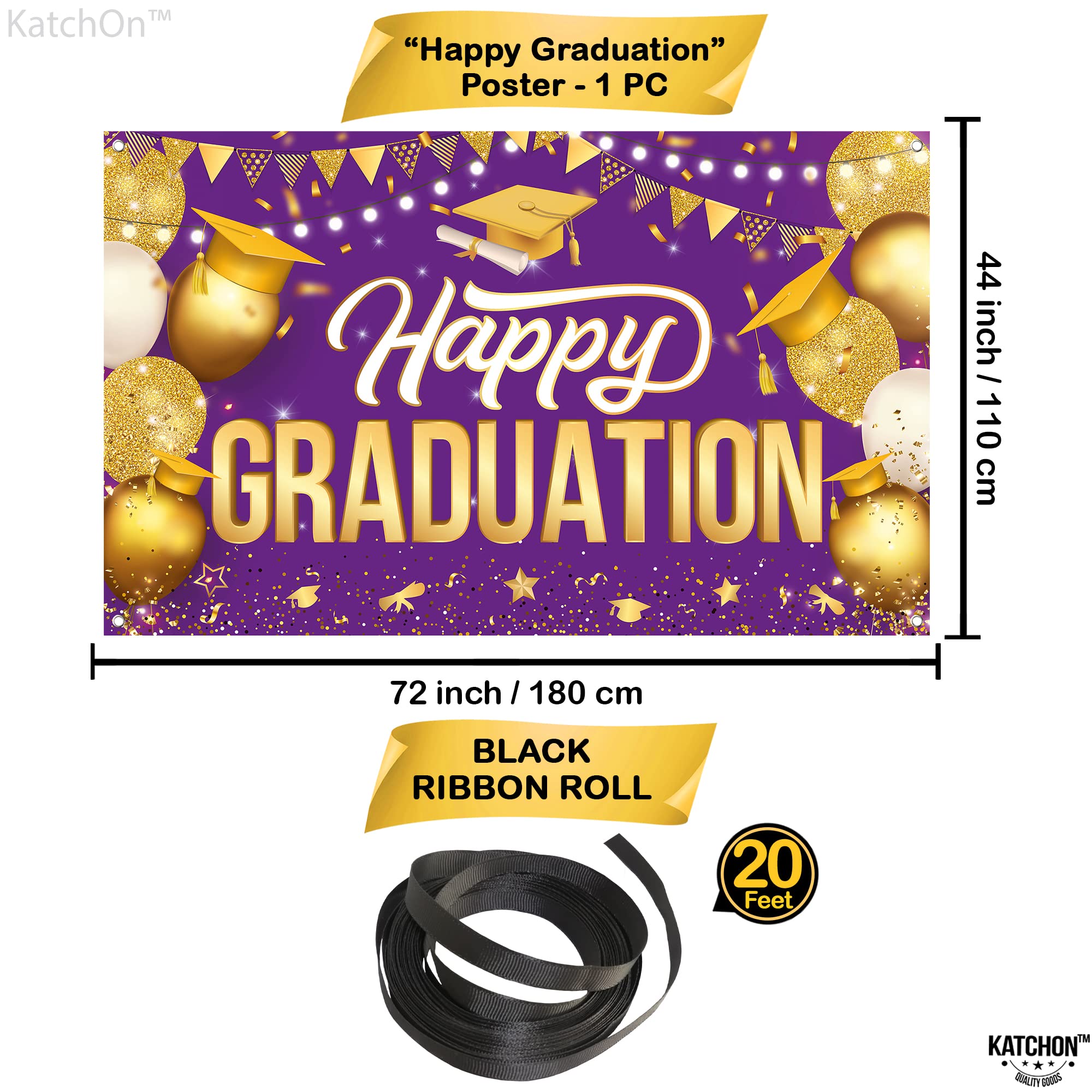 KatchOn Extra Large Happy Graduation Banner - 72x44 Inch Purple & Gold Backdrop for Class of 2025 | 2025 Graduation Decorations, Congratulations Banner | Perfect for Graduation Parties, Photo Booths & School Events