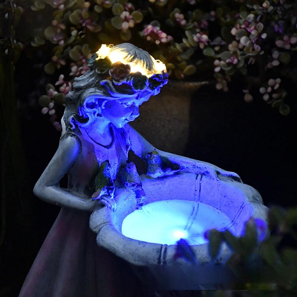 Solar Powered Fairy Garden Statue - Shiker Solar Lighted Girl Bird Bath Sculpture, Resin Angel Figurine for Outdoor Garden Decor, Small - Perfect for Patio, Yard & Fairy Garden Landscaping