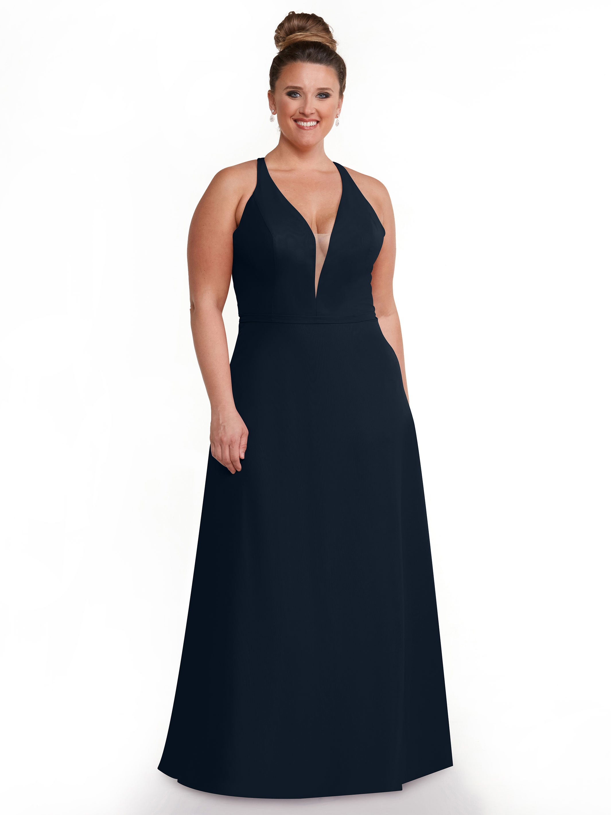 Elegant 80150 Chiffon A-Line Bridesmaid Dress with Plunging V-Neck & Intricate Back Detail - Perfect for Weddings, Formal Events & Special Occasions