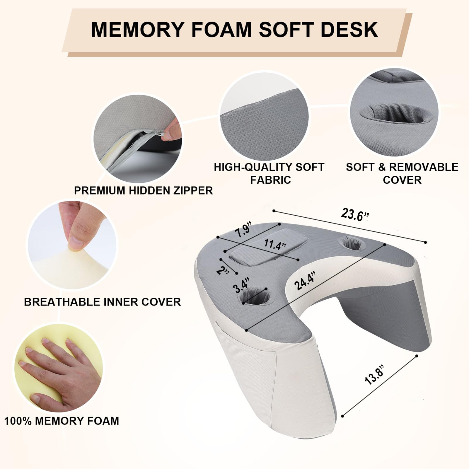 **Memory Foam Gaming Pillow with Side Pocket & Bottle Holder - CertiPUR-US Certified Lap Desk Pillow for Reading, Working, or Playing in Bed & Sofa - Perfect for Adults, Gamers & Office Use**
