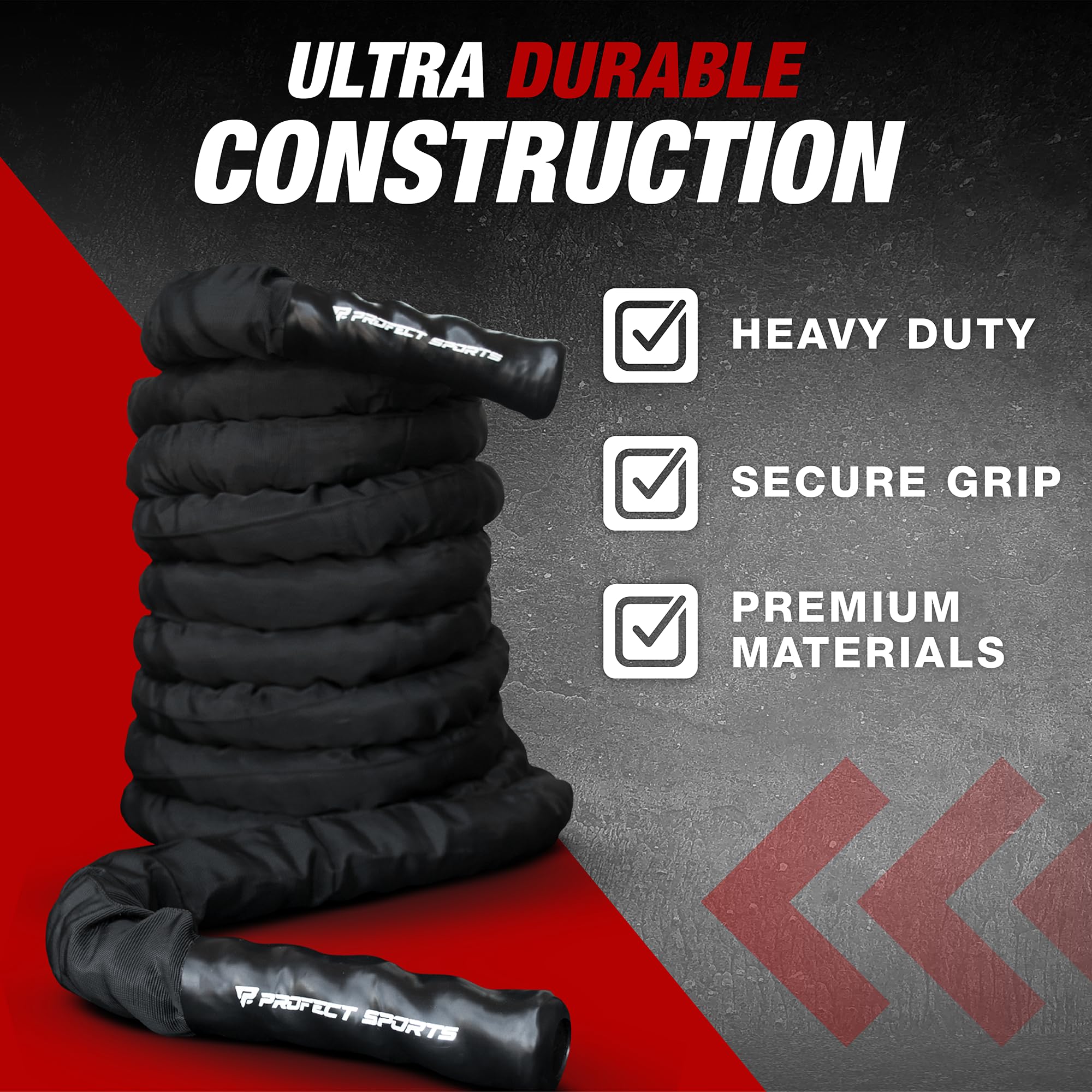 50ft Heavy Duty Battle Rope with Protective Sleeve - ABS Grip for Strength Training, Cardio & CrossFit - Ideal for Home Gym, Outdoor Workouts & Fitness Classes (Black, Plastic Material)