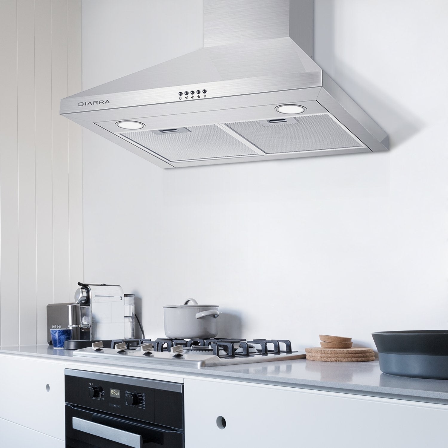 CIARRA 30 Inch Wall Mount Stainless Steel Chimney Range Hood - CAS75206P OW - Powerful 900 CFM Kitchen Vent Hood with LED Lights - Perfect for Modern Home Cooking & Grilling