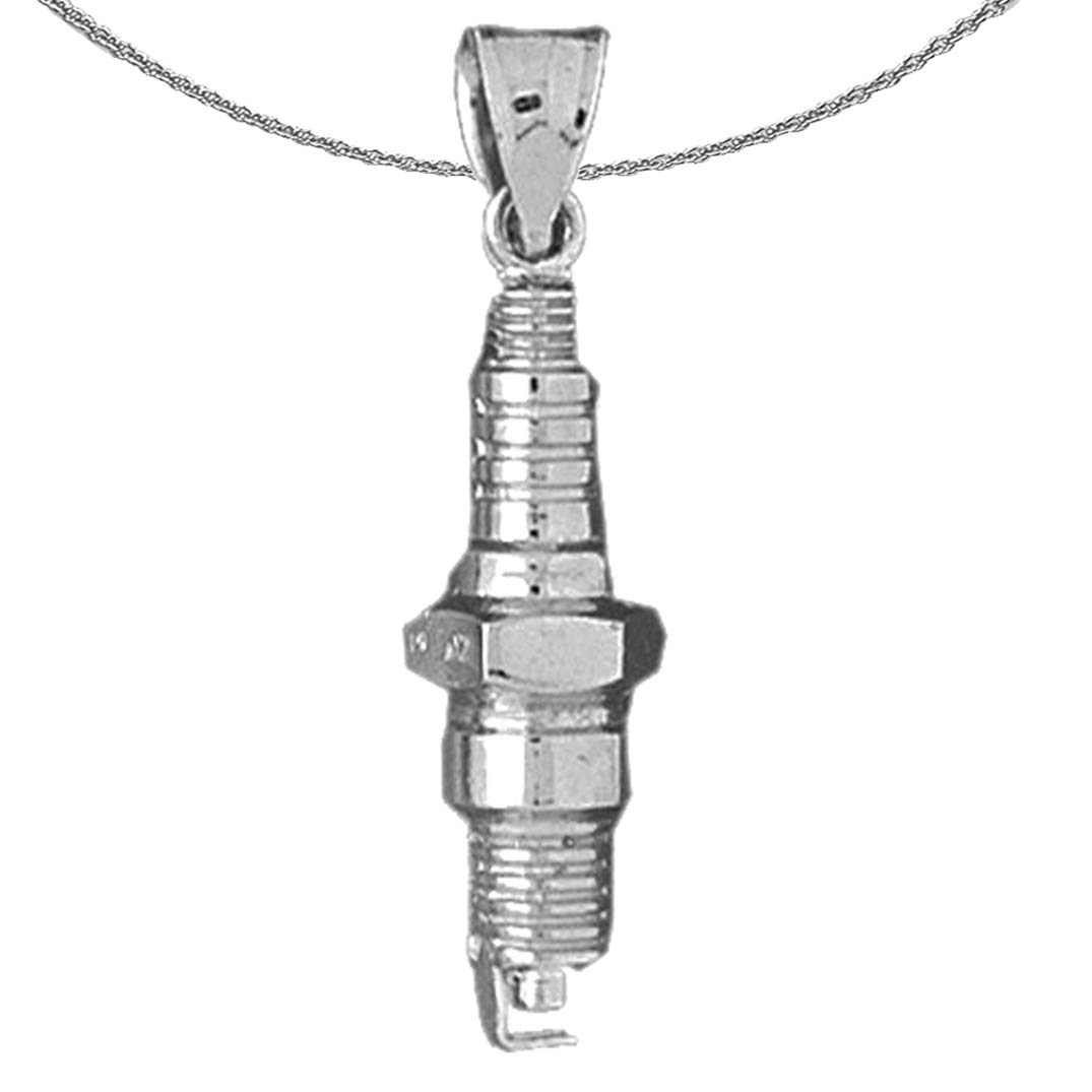 14K White Gold Spark Plug Pendant Necklace - 16