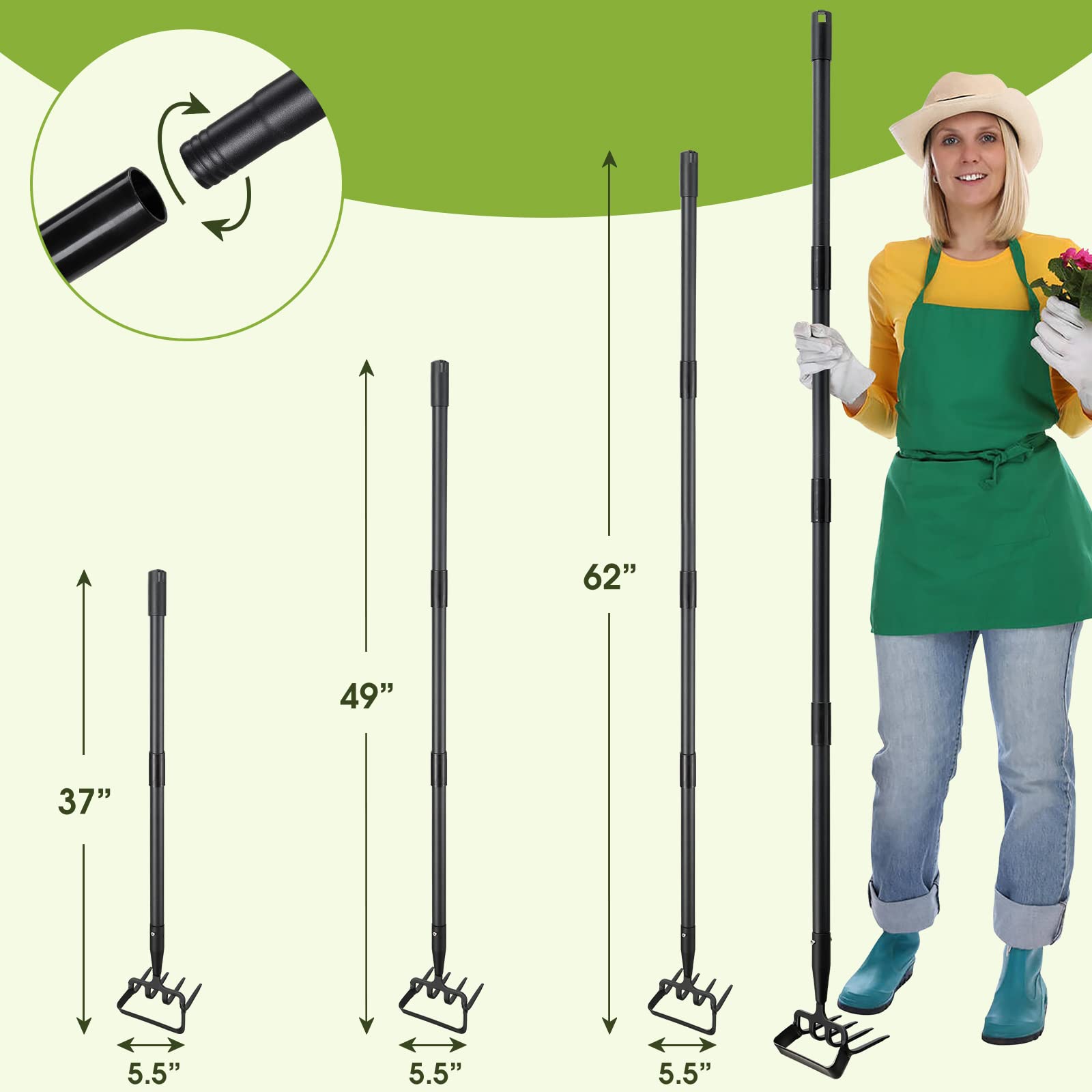 2-in-1 Weed Puller & Garden Hoe Tool with Adjustable 37