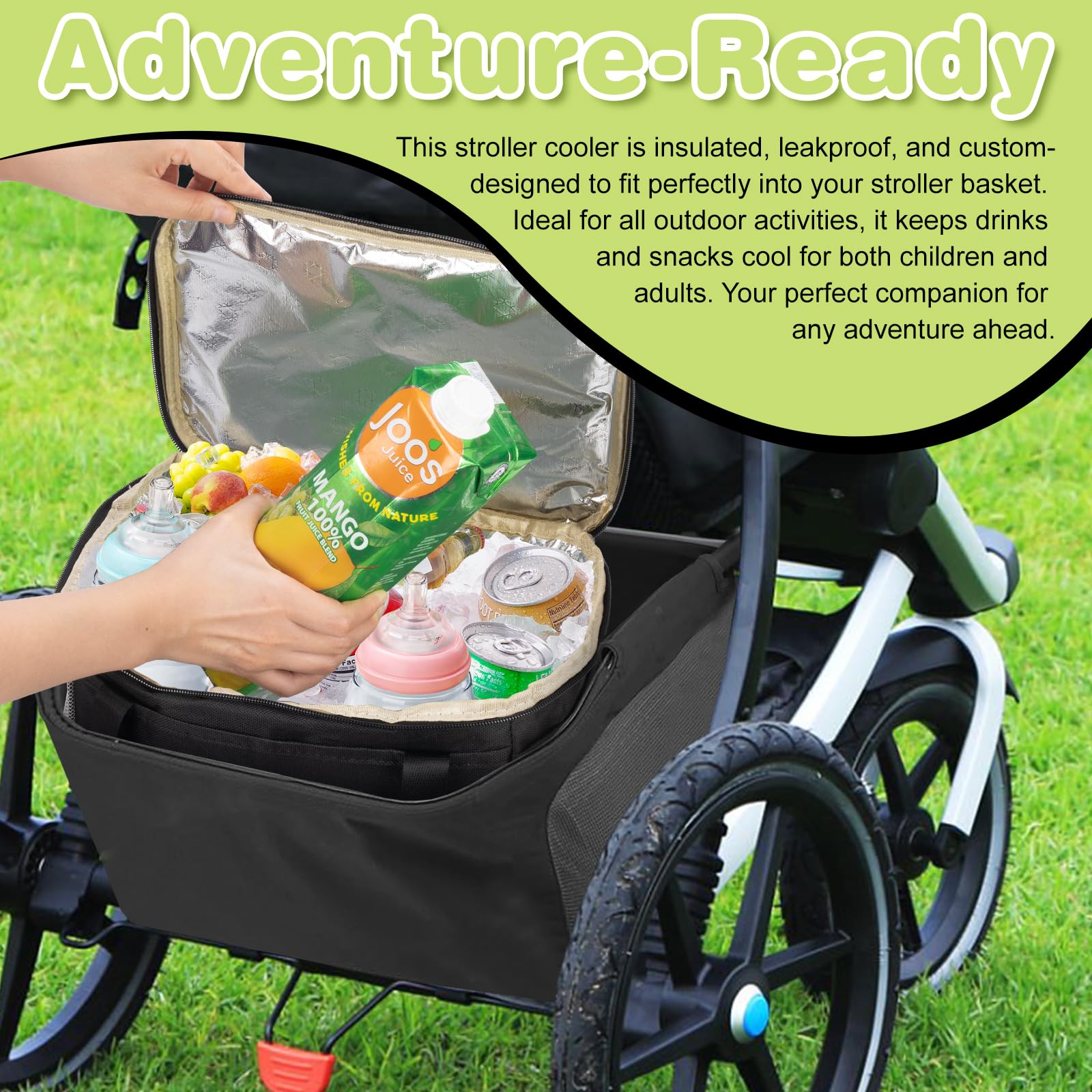 UPPAbaby Stroller Cooler - Universal Insulated Wagon Cooler & Organizer with Large Capacity - Fits Strollers, Wagons, Walkers & Wheelchairs - Perfect for Outdoor Activities, Picnics, Beach Trips & Family Outings - Black