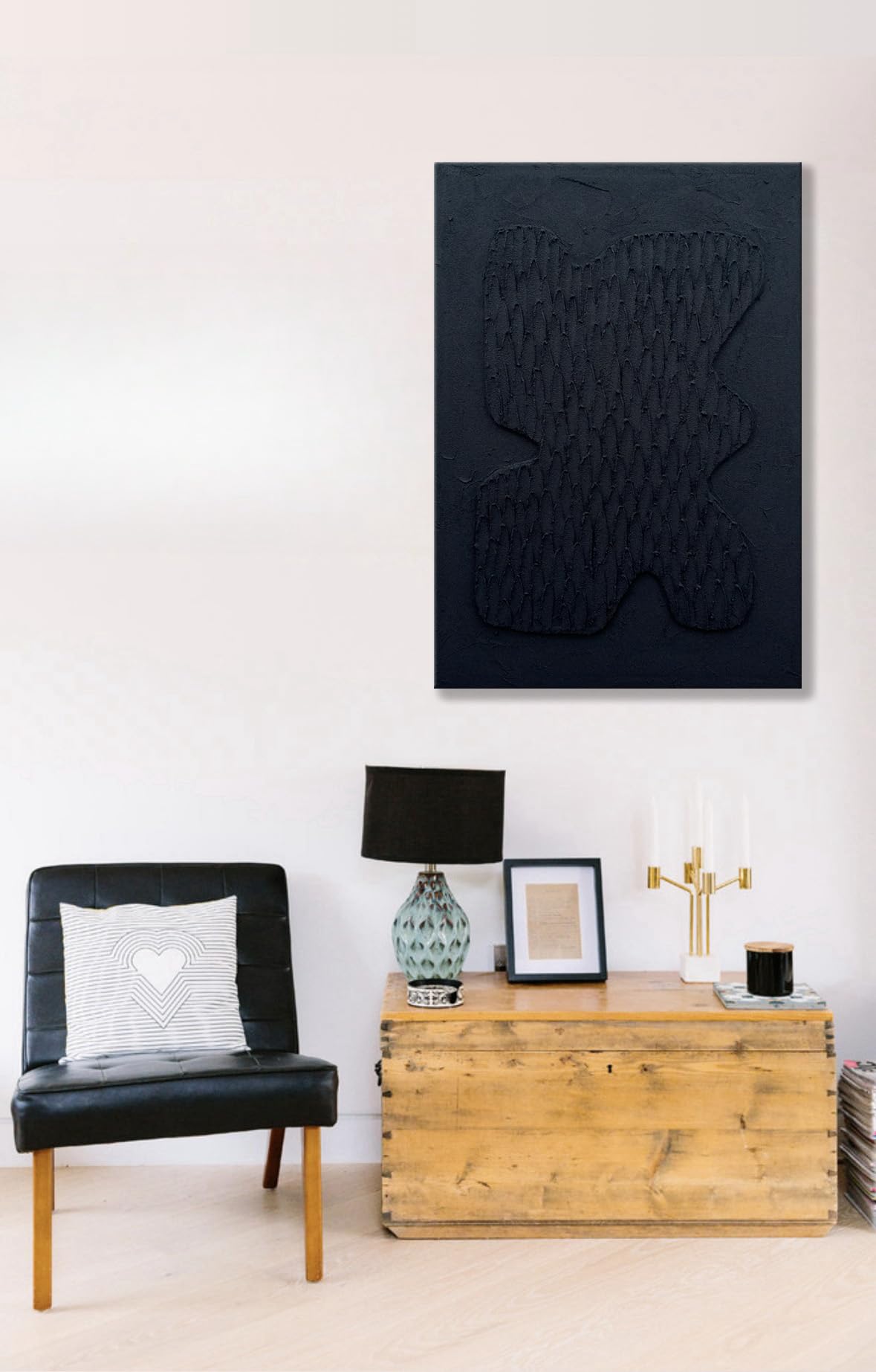 Handmade Abstract Black Textured Oil Painting Canvas Wall Art - 28x40 Inch Vertical Gallery Decor for Bedroom, Bathroom & Living Room - Modern Home Decor for Stylish Interiors