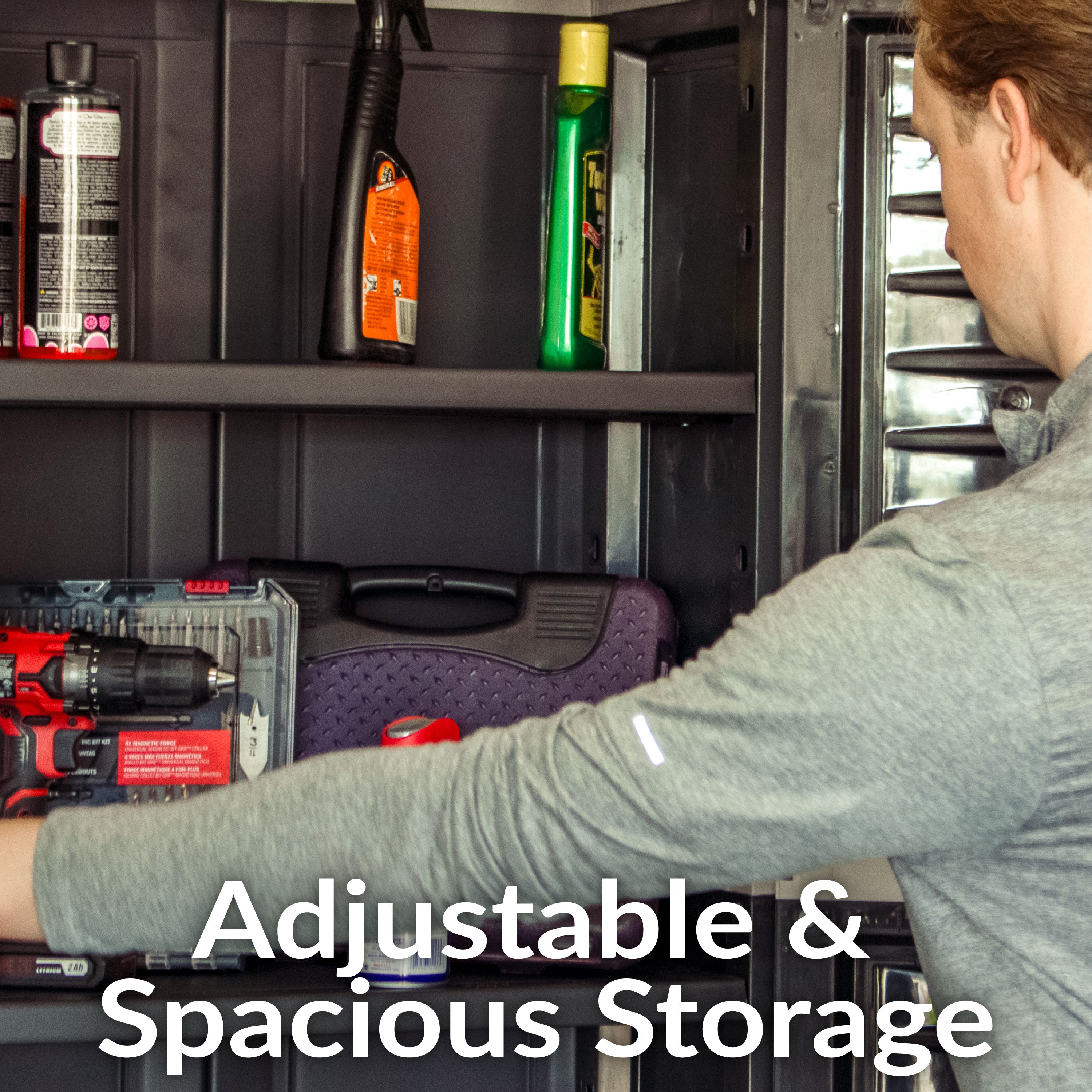 Durable Plastic Garage Storage Cabinet with 2 Adjustable Shelves - Heavy Duty Utility Organizer for Tools, Gardening Supplies & Home Organization
