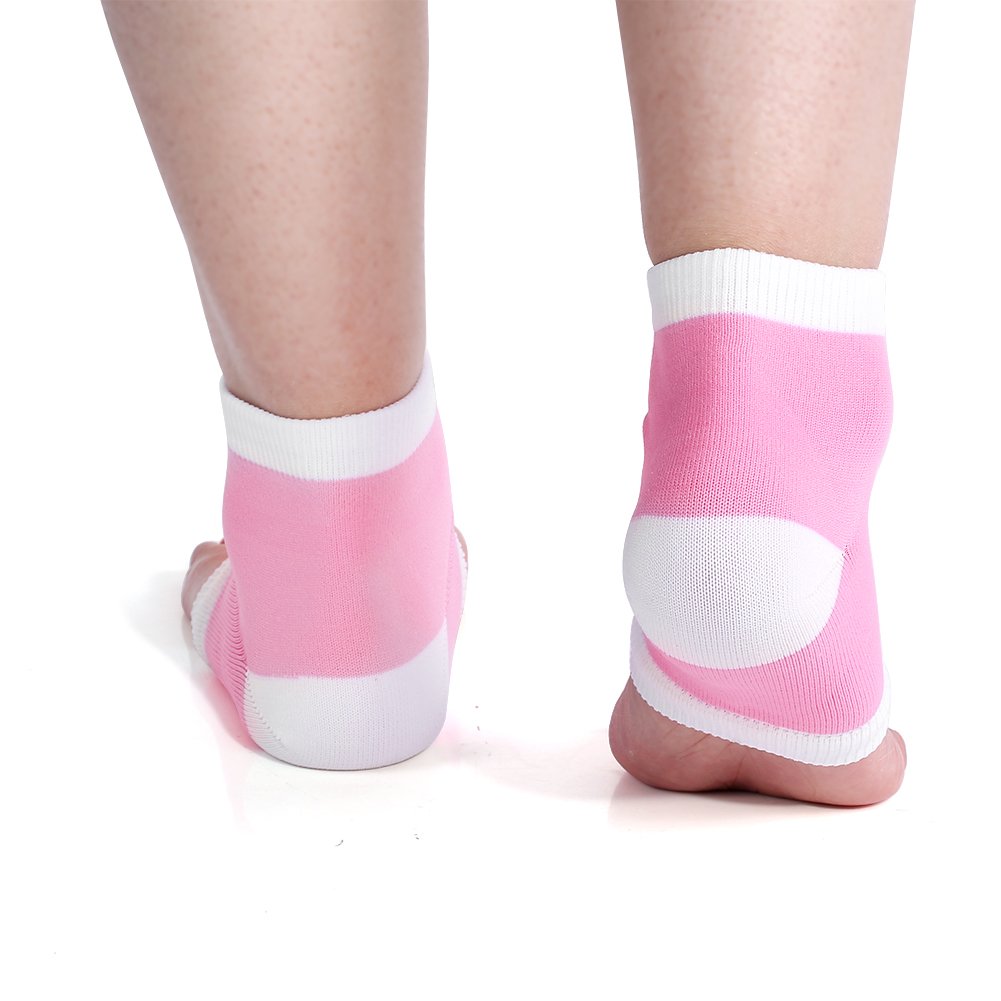 Moisturizing Gel Heel Socks for Dry Cracked Heels - 2 Pack Washable Open Toe Spa Socks for Pedicure & Foot Care - Soft Heel Protection Socks (Pink) - Perfect for Nighttime Foot Treatment & Relaxation at Home