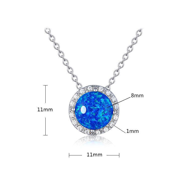 Blue Opal Round Halo Necklace - Sterling Silver Gemstone Jewelry for Women | Perfect for Weddings, Anniversaries & Special Occasions