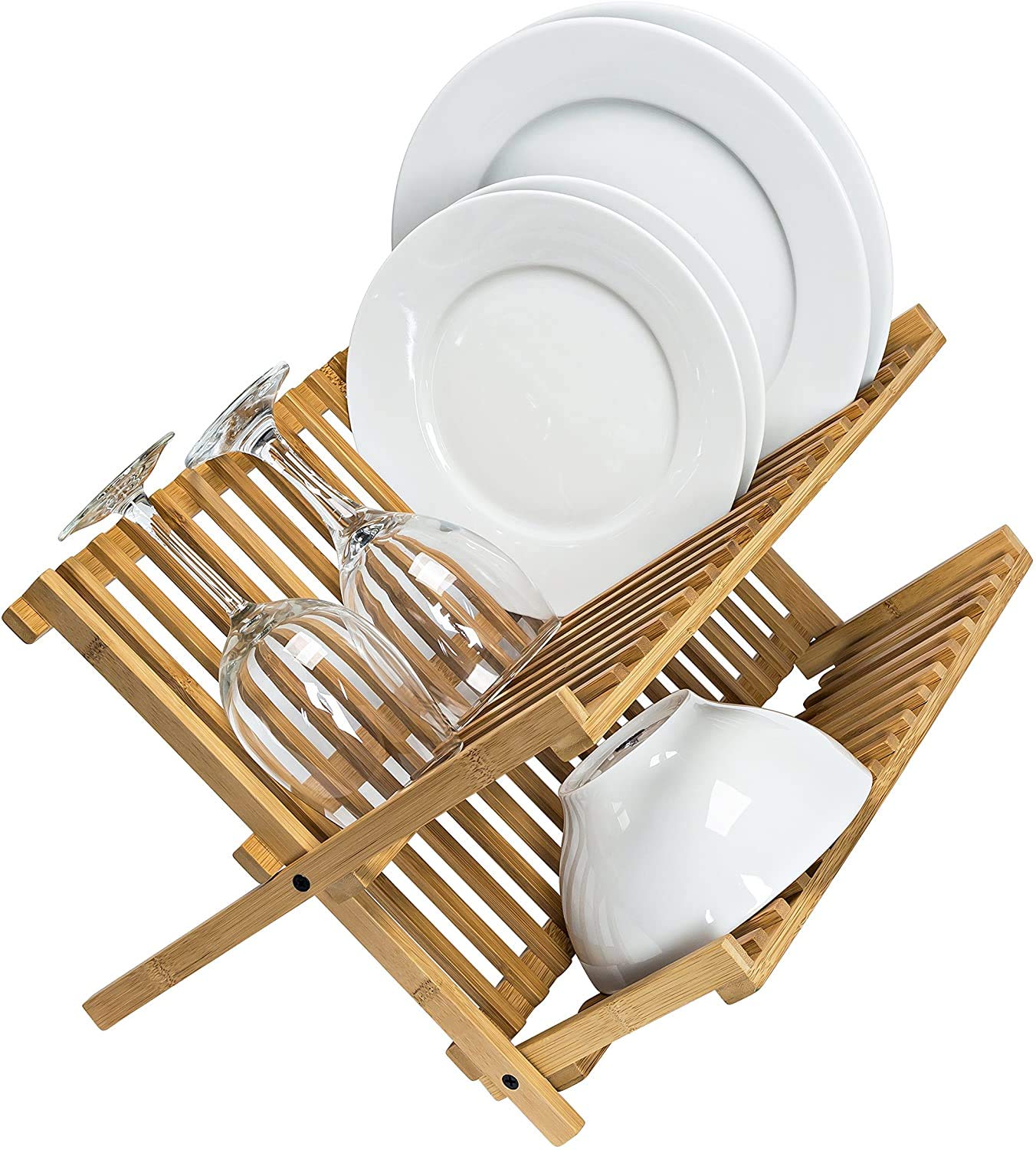 Honey-Can-Do Bamboo Drying Rack for Clothes - Foldable Space Saving Laundry Organizer for Small Spaces, Bathroom, Kitchen & Closet Storage